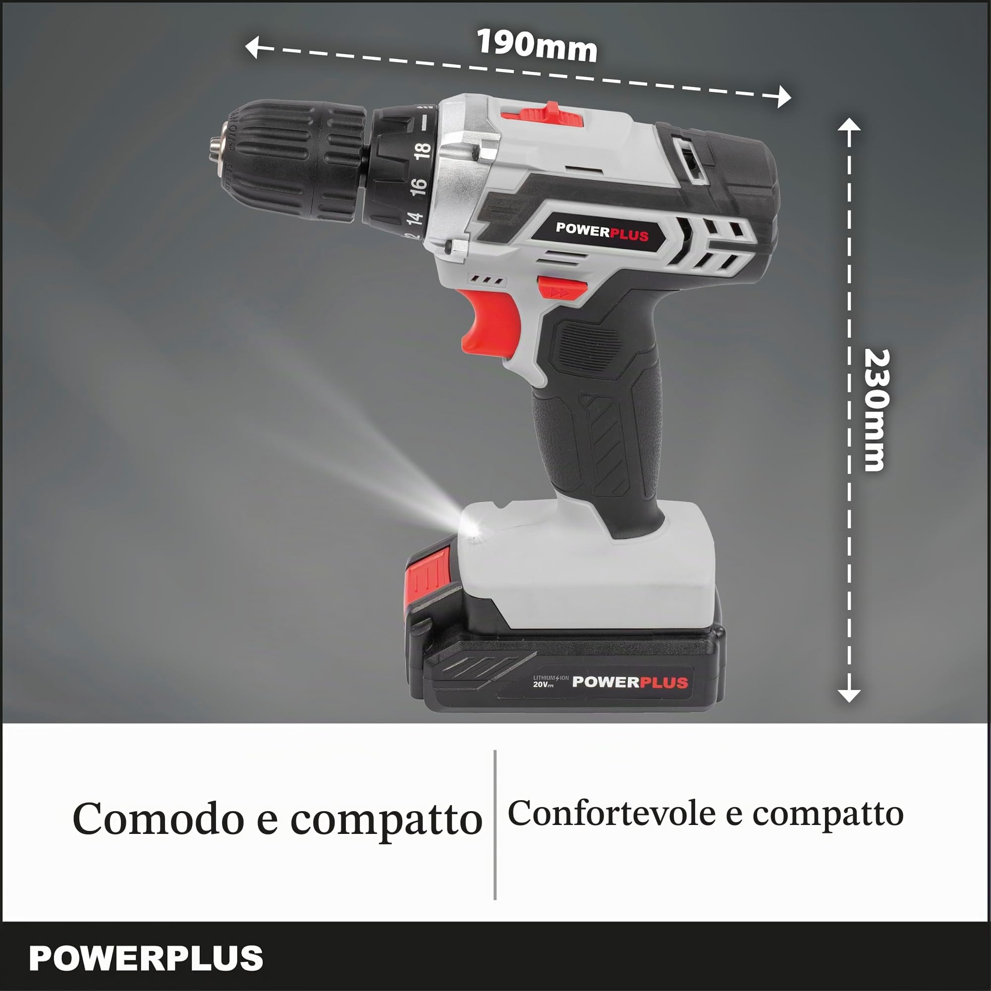 POWER plus POWC1071 - Trapano avvitatore, batteria 20 V Li-ion, colore grigio
