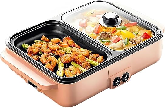 Hot Pot Electric with Grill, 2 in 1 Indoor Non-Stick Electric Hot Pot And Frying Pan, Korean BBQ Grill Indoor And Shabu Shabu Pot, Portable Smokeless KBBQ Grill for Indoor Outdoor Party