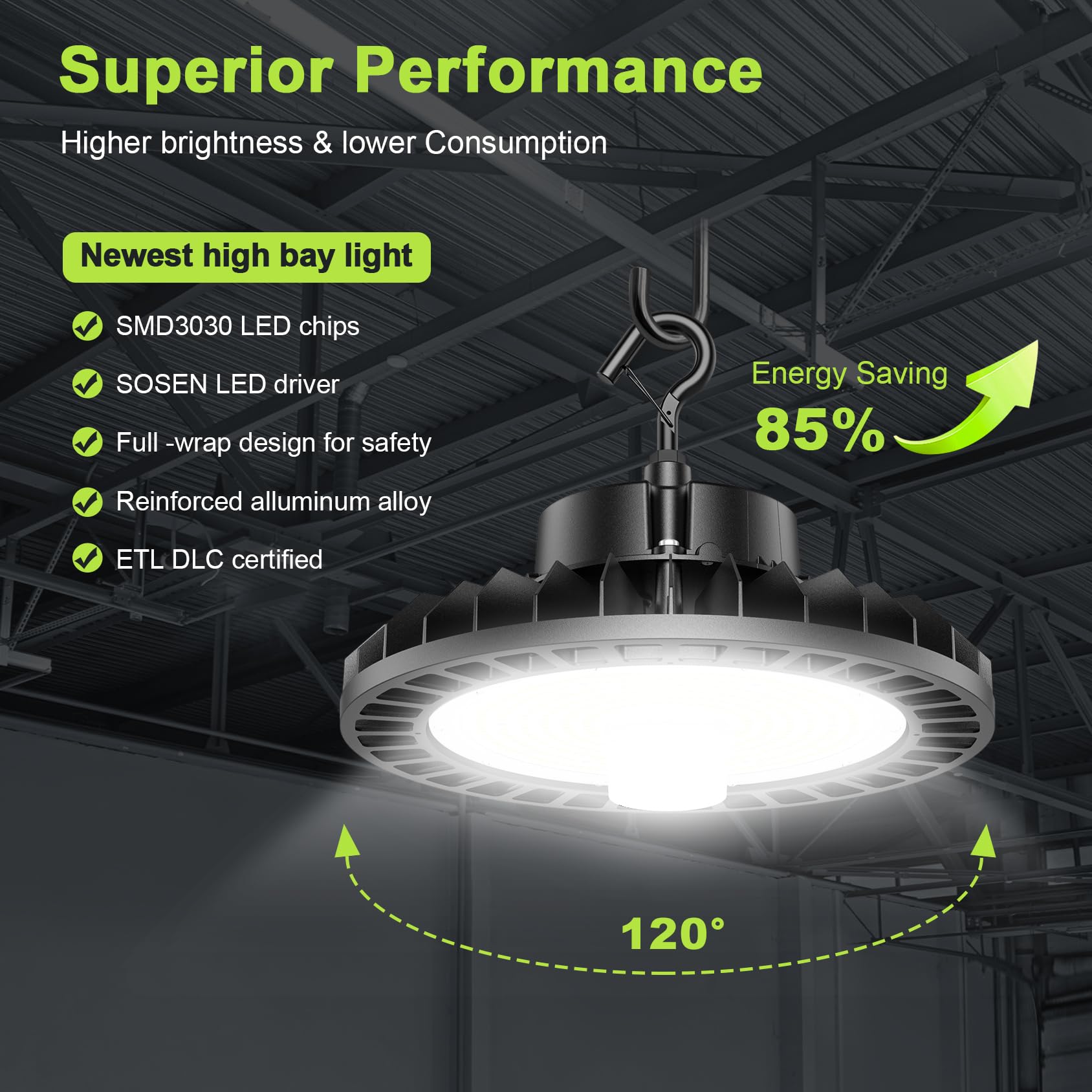 UFO LED High Bay Light 150W 22500LM 5000K High Bay Led Shop Lights with Dimmable Remote Control 5 — view 4