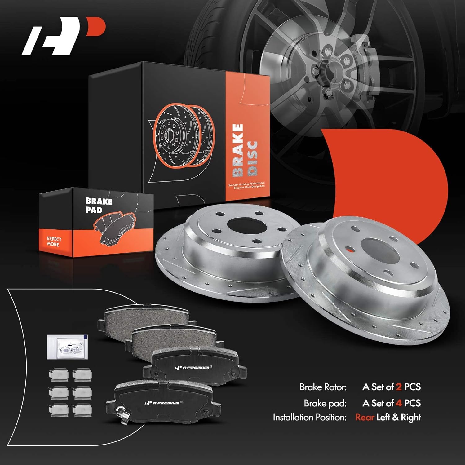 A-Premium 12.44 inch (316mm) Rear Drilled and Slotted Disc Brake Rotors + Ceramic Pads Kit Compatible with Select Jeep Models - Wrangler 2007-2017, Wrangler JK 2018, 6-PC Set
