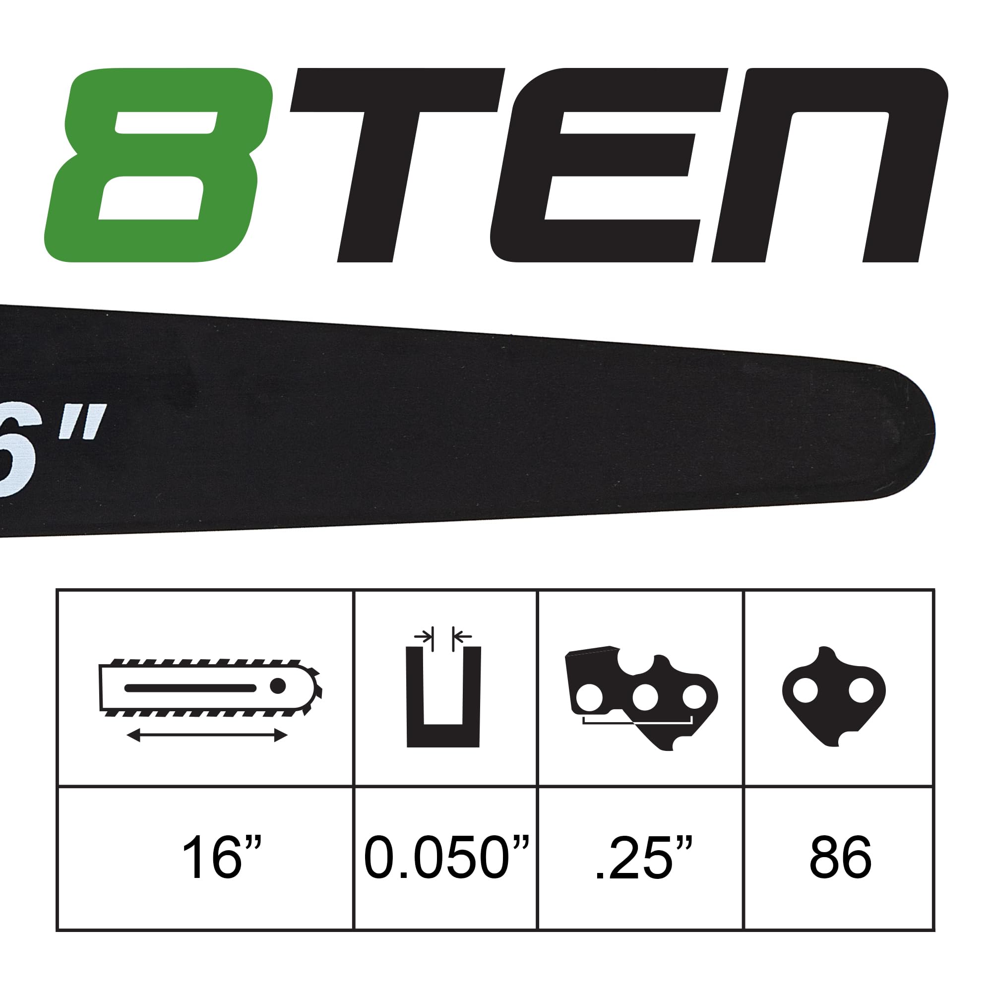 Amazon.com: 8TEN 16 Inch Chainsaw Guide Bar .050 Gauge 1/4 Pitch