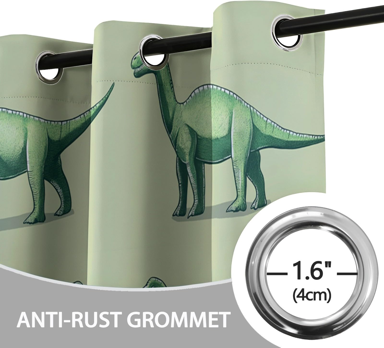 Dziecięca zasłona zaciemniająca z motywem dinozaurów z kreskówki, proste 110 x 215 cm, zestaw 2 zasłon z nadrukiem, do salonu, sypialni, kuchni, dekoracji, zasłon i zasłon wewnętrznych, zielona