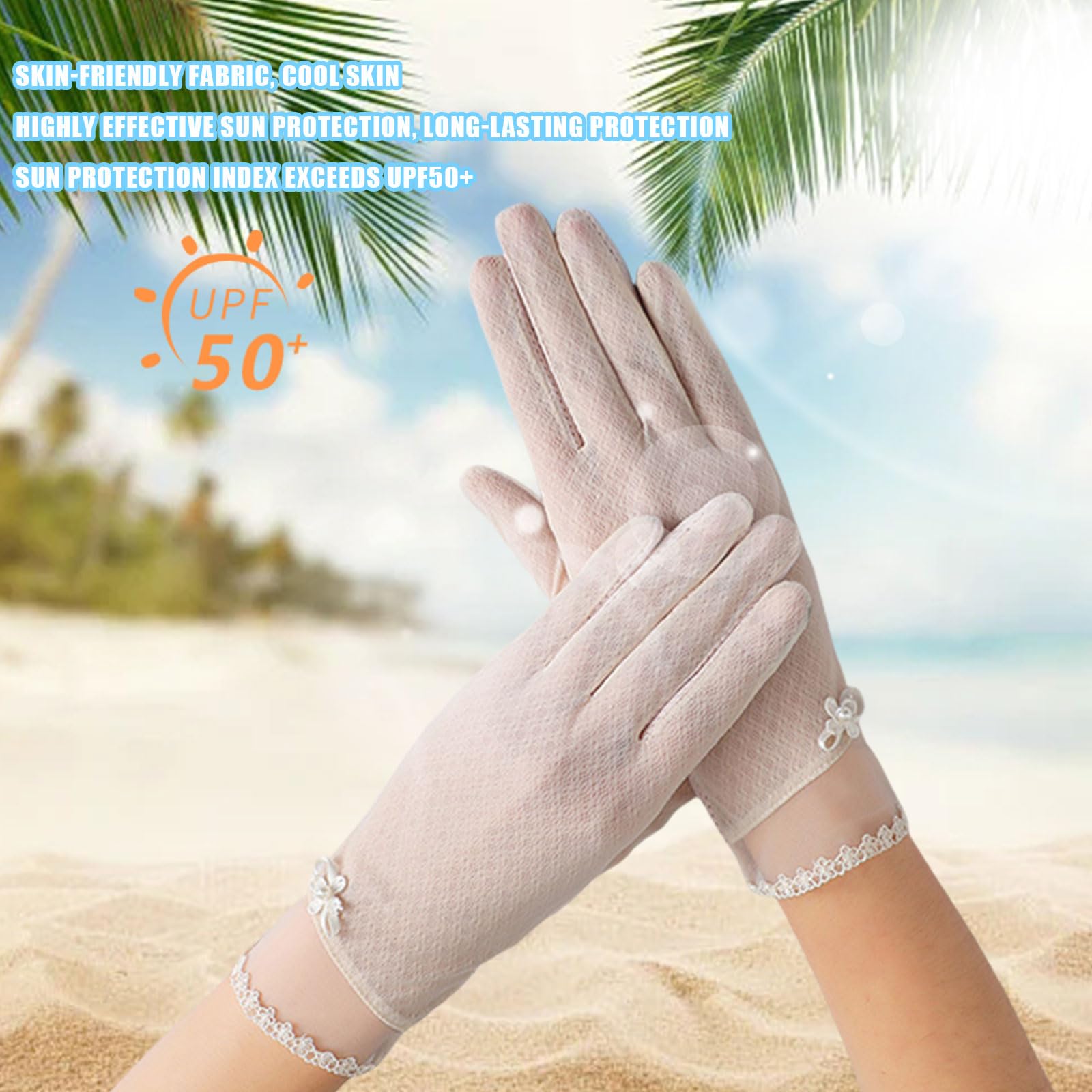 1 paire de gants de protection solaire pour femme - En dentelle de soie glacée - Antidérapants - Pour écran tactile - Pour équitation, cyclisme, randonnée, pêche, activités de plein air