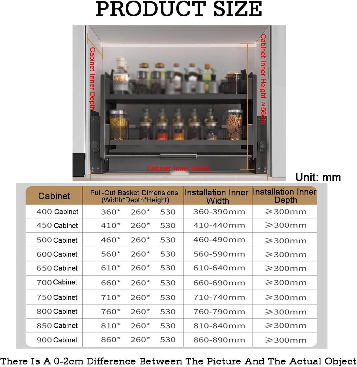 Kitchen Wall Cabinet Storage,Pull Out Shelf Organizer Spice Rack,Heavy-Duty 2-Tier Storage,for Home Wall Cabinet,700mm