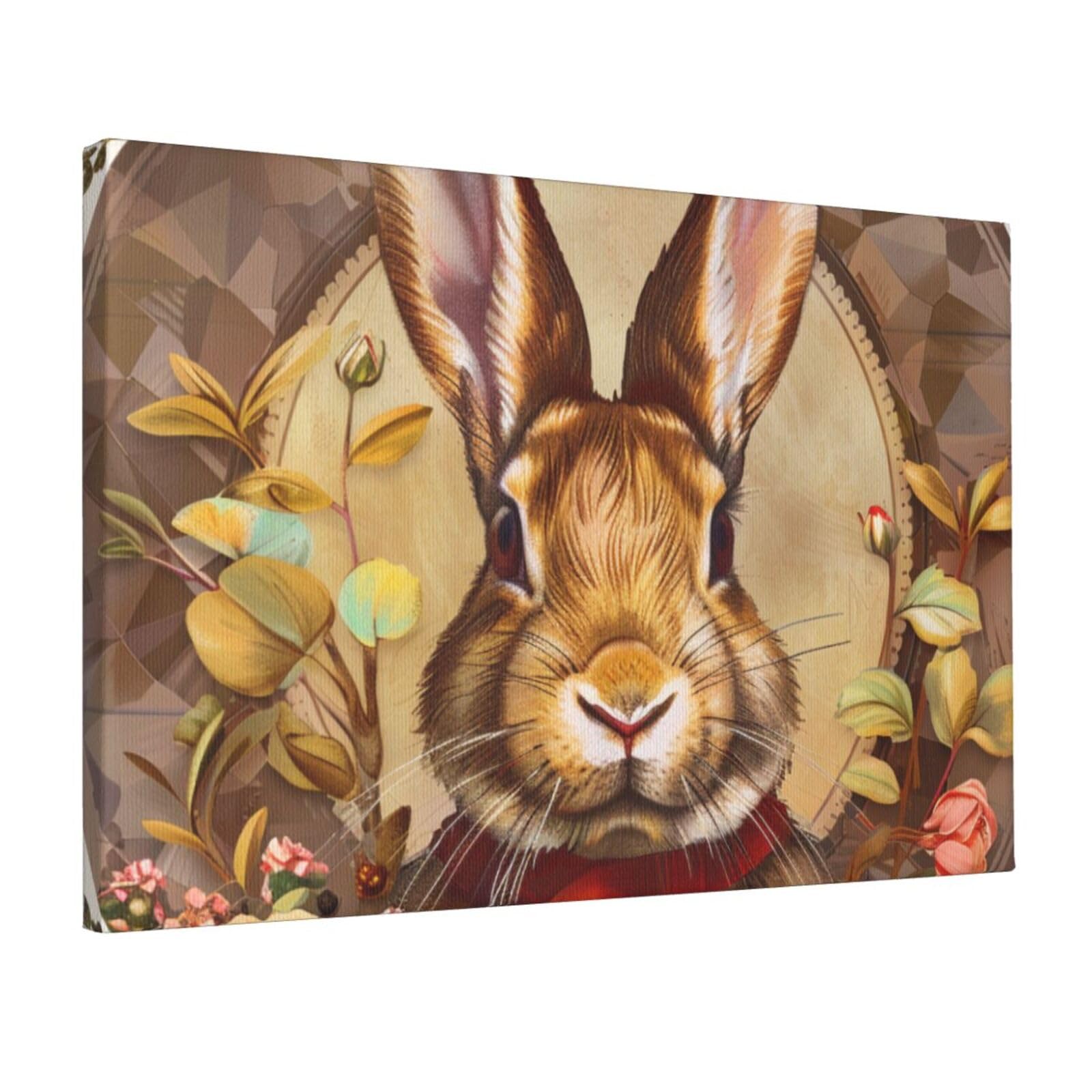 YKLJG Bunny Rosette Printed Wall Art Canvas Prints 45x30 CM Wooden Framed Picture Painting Artwork for Bedroom Kitchen Home Office Decor