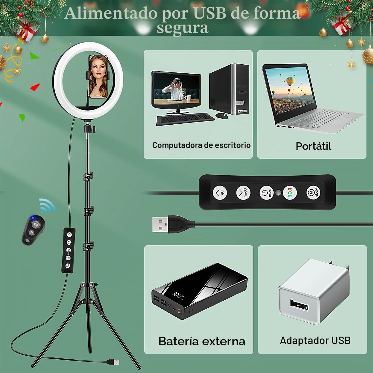 Aro de Luz LED con 2 Trípode, 10'' Anillo de Luz 15 Colores RGB, Regulable Ring Light con Soportes para Teléfono, Control Remoto Inalámbrico para Selfie, Cámara Fotografía, TikTok, Youtube Vídeo