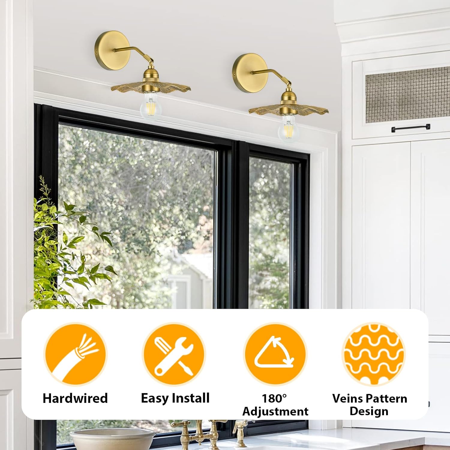 Terleenart Metal Aged Brass Wall Sconce set of 2 pcs with Unique Lotus Leaf Pattern,Home Decor Art Industrial Farmhouse Lighting for Gallery Wall Bathroom Vanity Living Room Hallway Bedside Reading