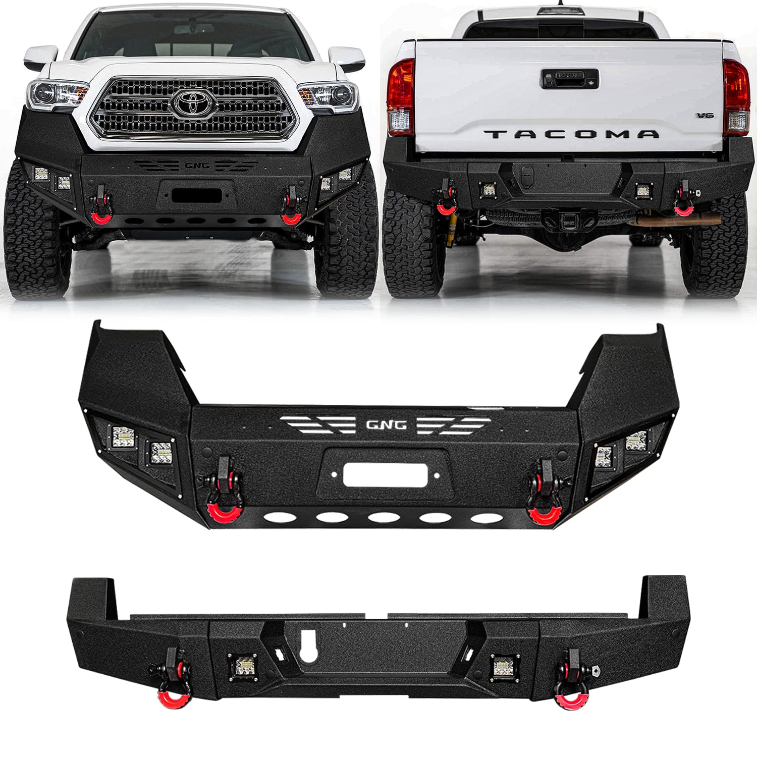 LUYWTE For 2016-2023 Toyota Tacoma Steel Front and Rear Bumper With Winch Plate&Square Lights（Black Texture）