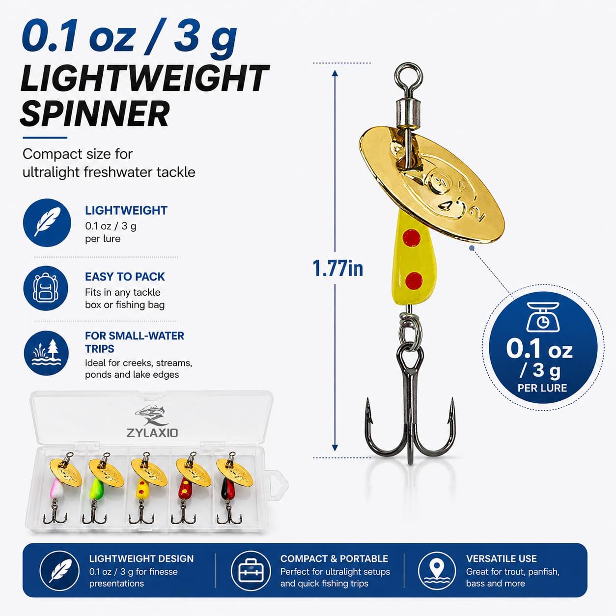Trout Spinners, Inline Spinner Lures, Brass Blades | Style options, spinner fly, treble hook, inline spinner, 5PCS or 10PCS kits, for trout bass panfish creek pond fishing