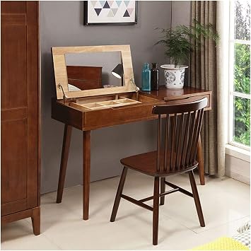 Vanity Desk,Vanity Table Vanity Table Set Flip Makeup Table with Stool Dressing Table Vanity Mirror Set Vanity Table Set for Women Girls Birthday,Walnut Color,Length 1.2m