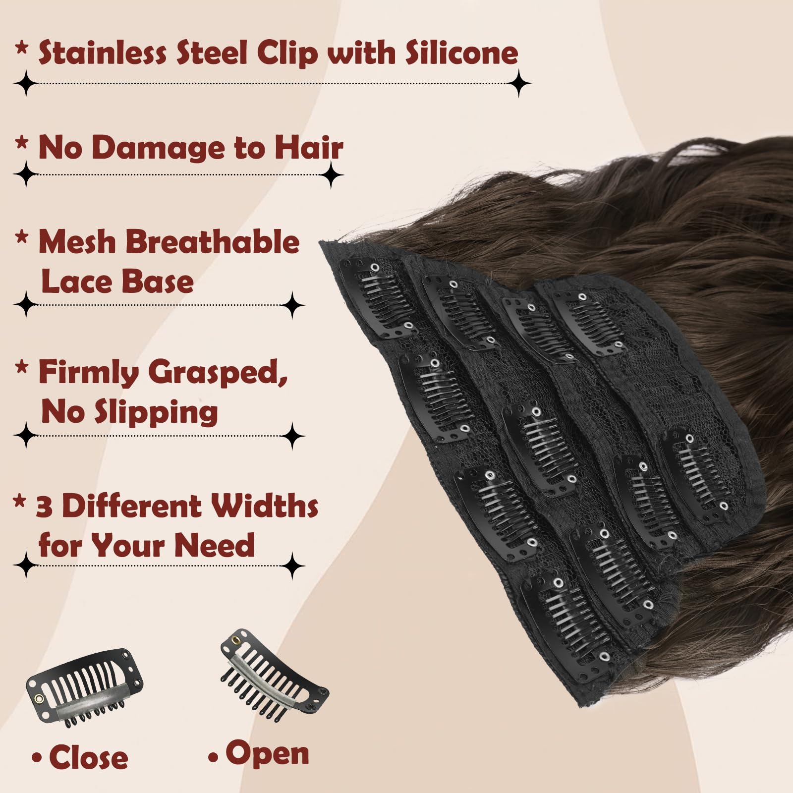 FESHFEN Clip in Hair Extensions for Women, 4 Pcs Thick Double Weft Long Wavy Soft Synthetic Blends Well Hair Extension - Image 3