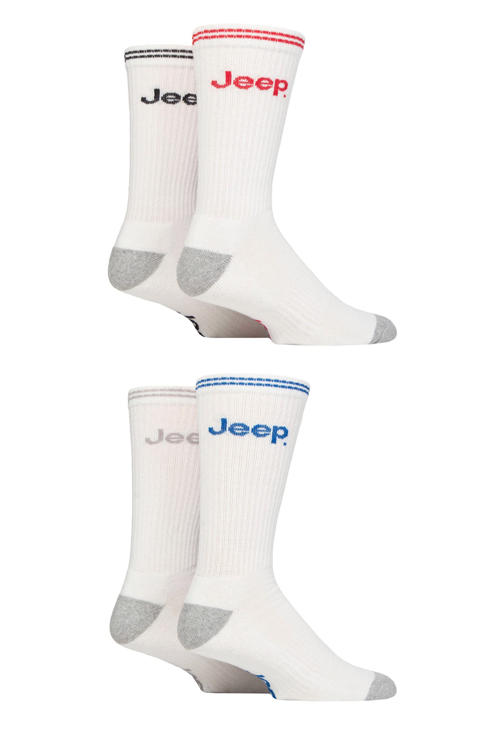 Jeep Mens Crew Socks Cushioned Arch Support Ideal for Gym Sports Fitness Pack of 4 Size 6-11 - White