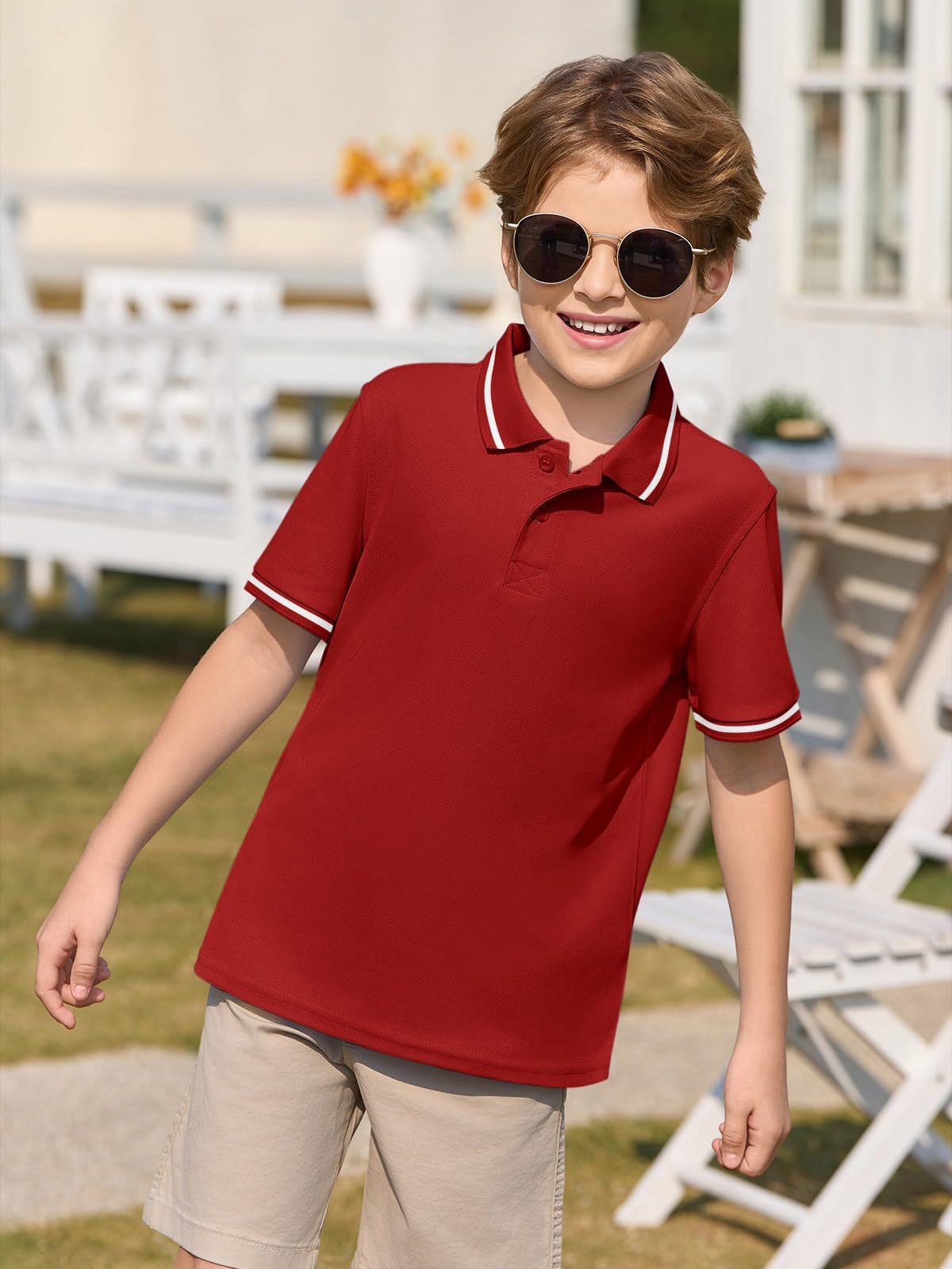 Haloumoning Polo a maniche corte per bambini e ragazzi, uniforme scolastica, in piqué, 5-14 anni