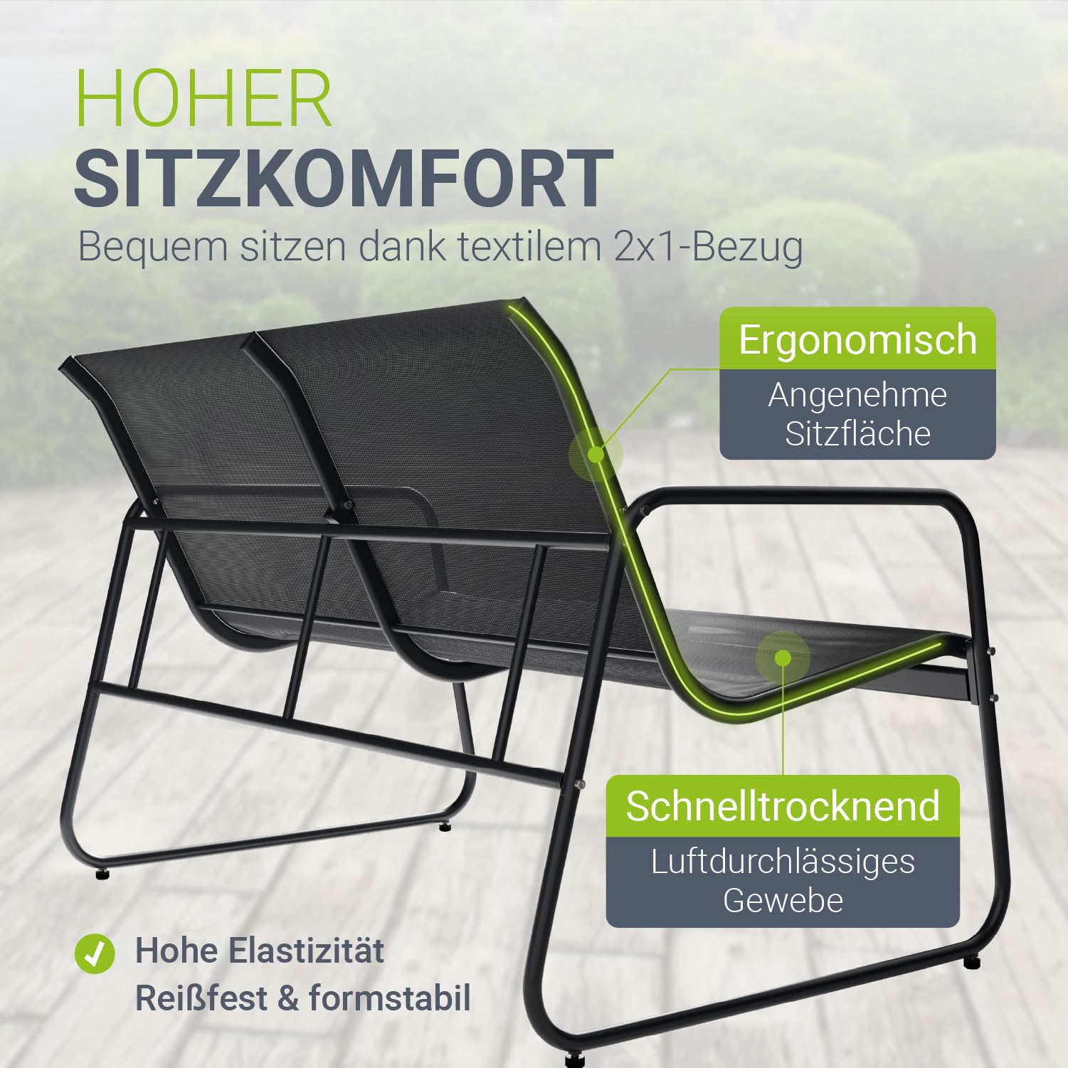 Juskys Gartenmöbelset Genua 4-TLG. – Anthrazit, Outdoor Sitzgruppe, Tisch & Bank, wetterfestes Textil, LongLife Stahlgestell