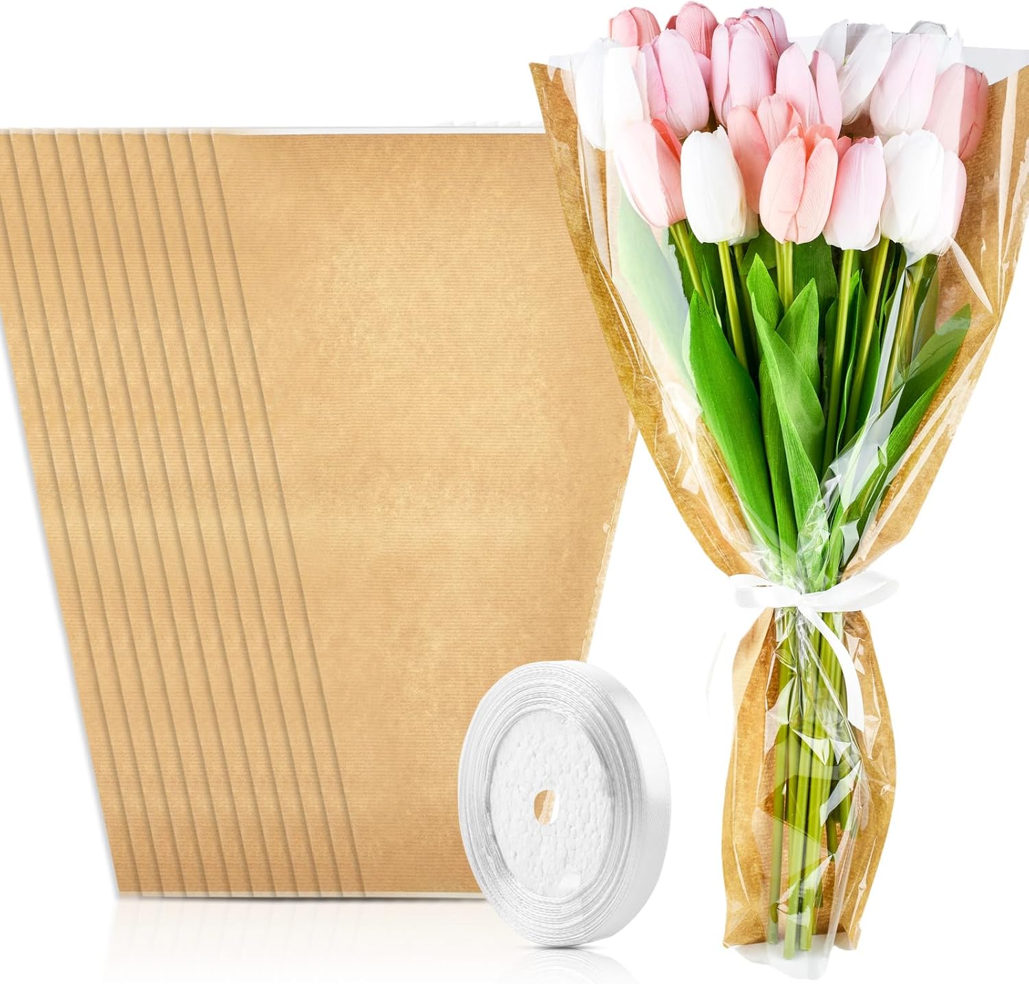 50 PCS Flower Sleeves for Bouquets, Kraft Paper Floral