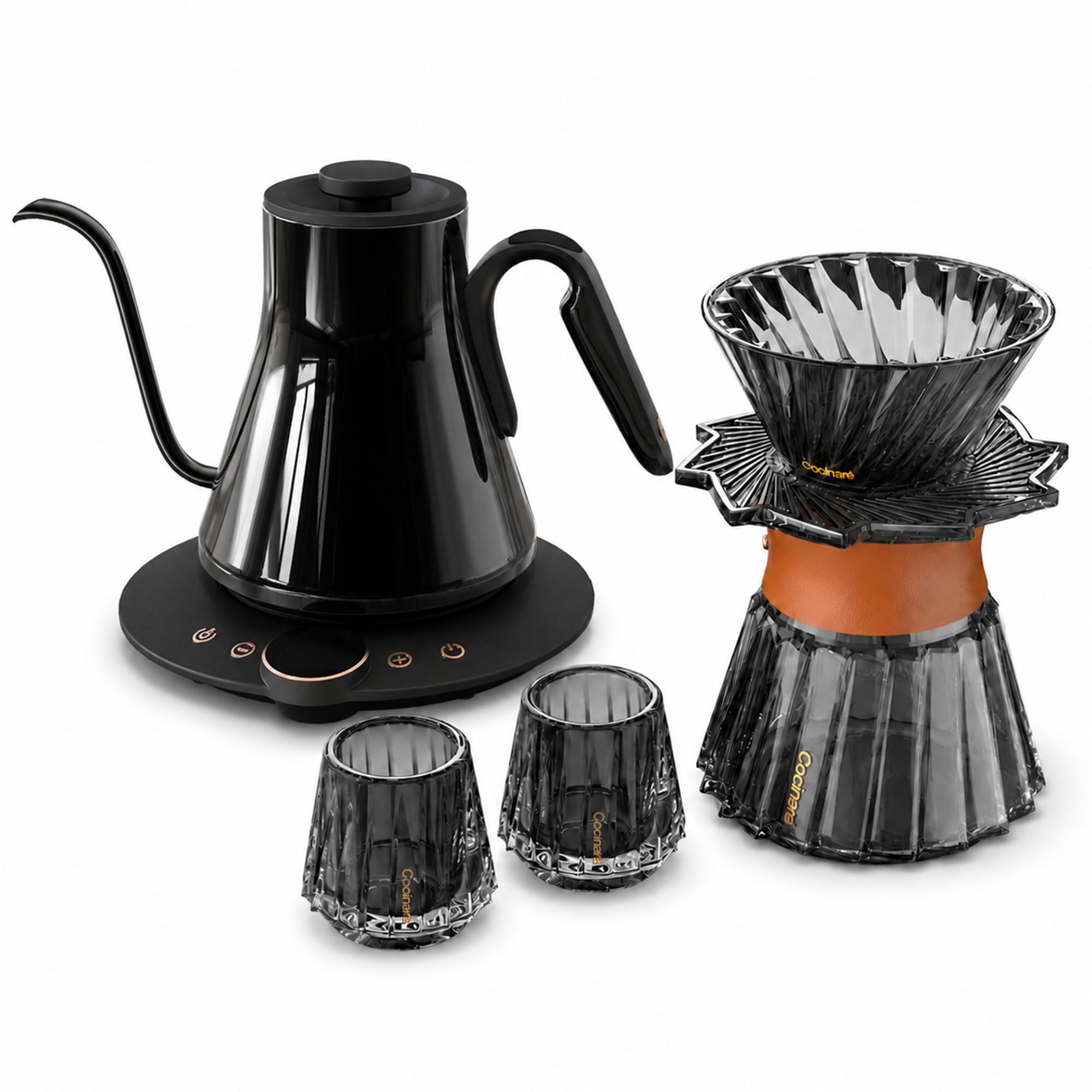 Cocinare Gooseneck Electric Kettle &amp; Pour Over Coffee Set, ±1°F Temperature Control, 1500W 0.9L Kettle, Coffee Dripper, 550 ml / 18.6 oz Server &amp; 2 Tasting Cups