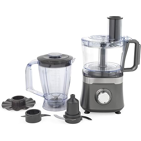 Salter EK5115GUNMETAL 2-In-1 Food Processor and Blender - 800W, 1.5L Bowl, 1.4L Blender Jug, Emulsifying, Dough and Chopping Blades, Slicing and Grating Discs, 2 Speeds & Pulse Function, Cosmos Grey