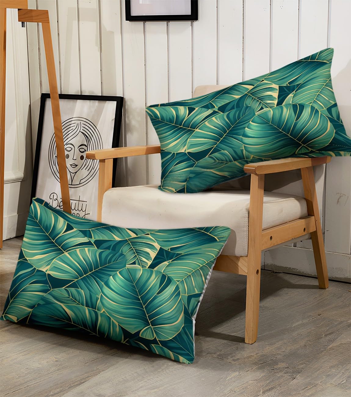Bettwäsche 155x220 cm Nordic Lässt Grün, Bettbezug 3teilig Weiche Allergiker Microfaser Bettwäsche-Sets, Deckenbezug mit Reißverschluss und 2 Kissenbezüge 80x80cm