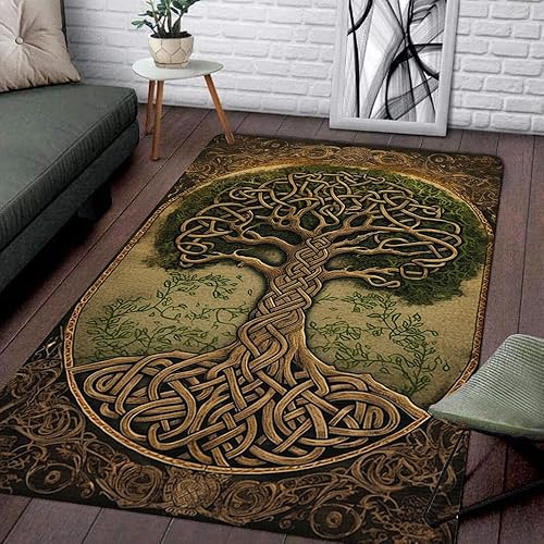Celtic Area Rug - Alfombra vikinga decorativa del árbol de la vida, suave, moderna, única, antideslizante, para comedor, regalo para padres, niños y