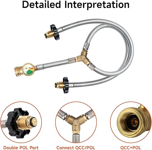Miniatura 9 de Roastove Regulador y manguera de propano de 5 pies, piezas de repuesto universales para regulador de parrilla, manguera QCC1 y regulador para la