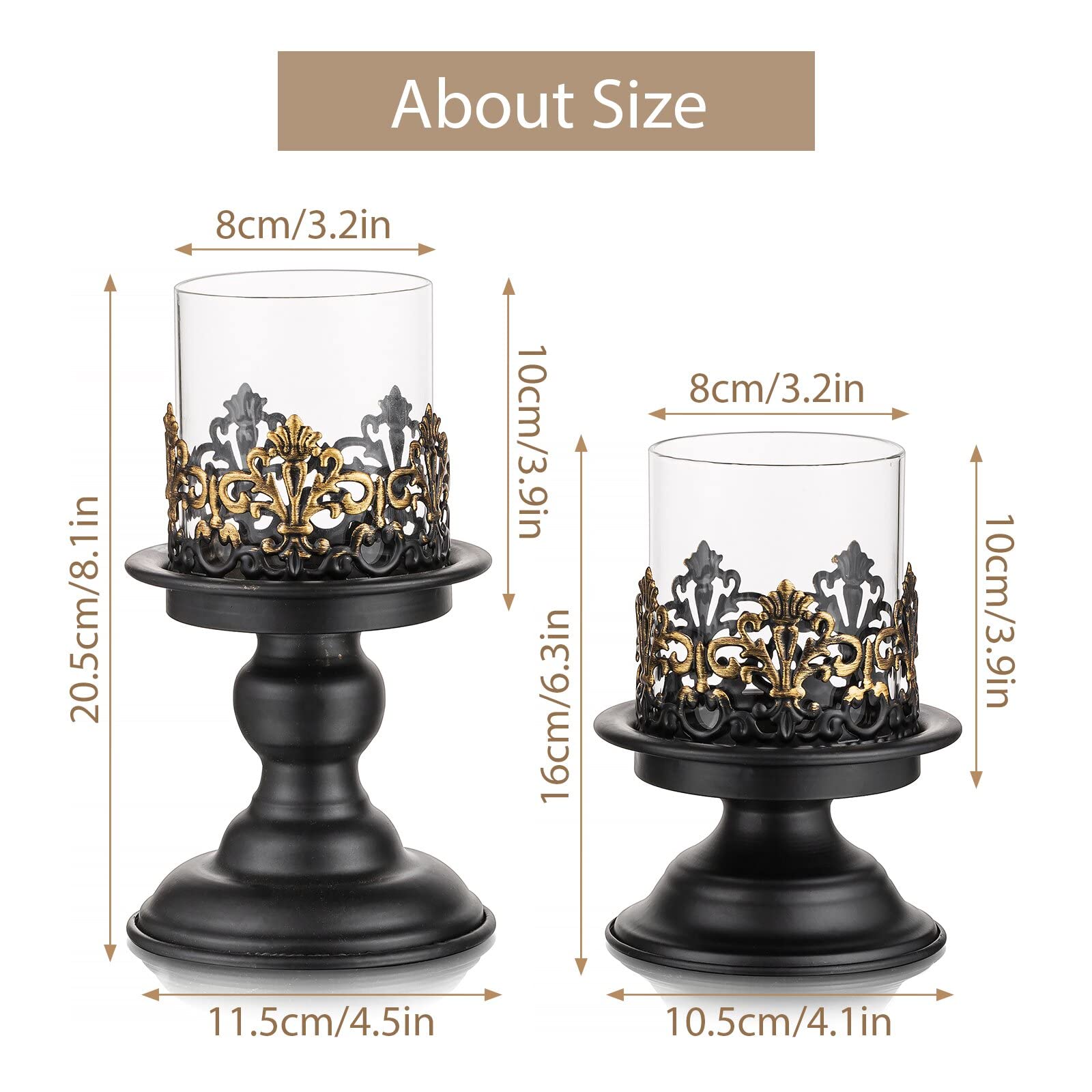 Sziqiqi Rustica Candeleros Portavelas Negro - Portavelas de Metal para Mesa de Comedor Chimenea Mantel Boda Fiesta Navidad Sala Comedor Estar Halloween Comunion Escritorio Cumpleaños
