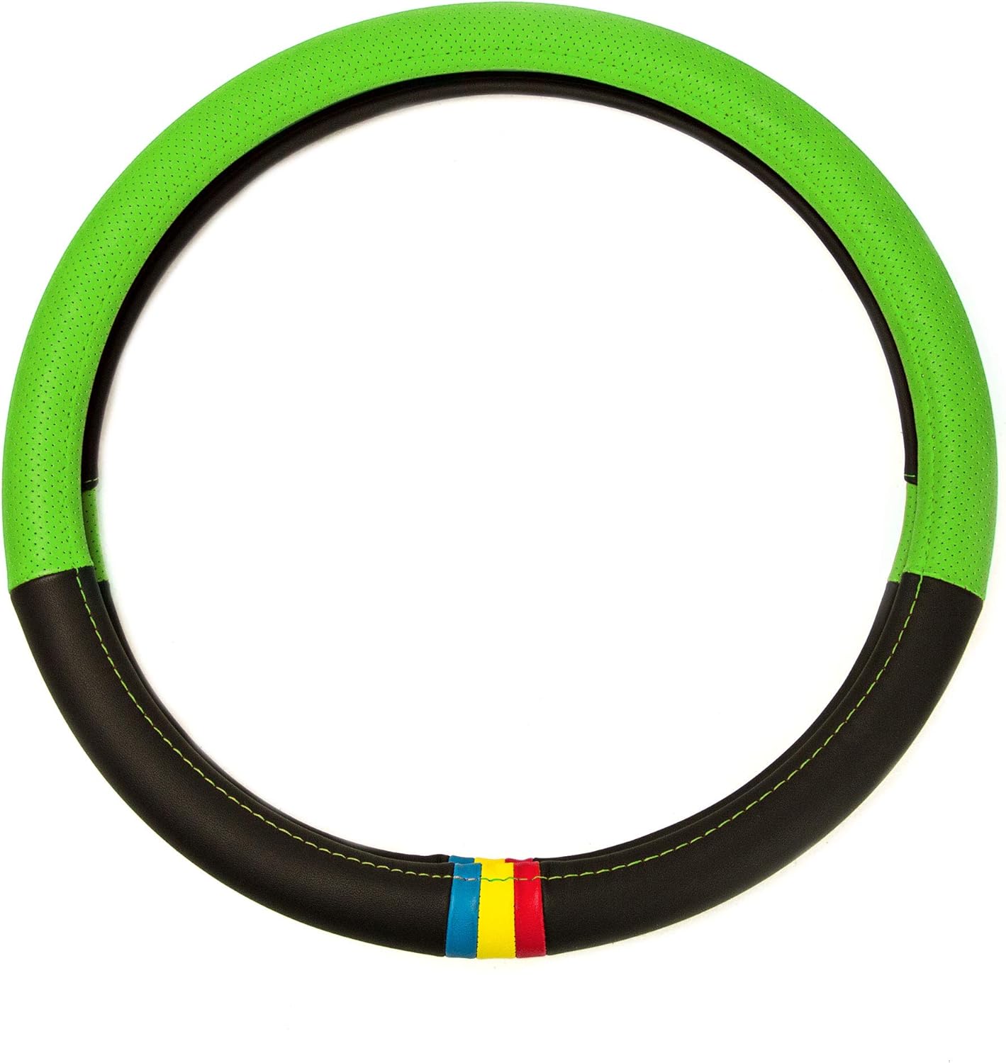 TLH Full Spectrum Microfiber Leather Steering Wheel Cover, Green Color
