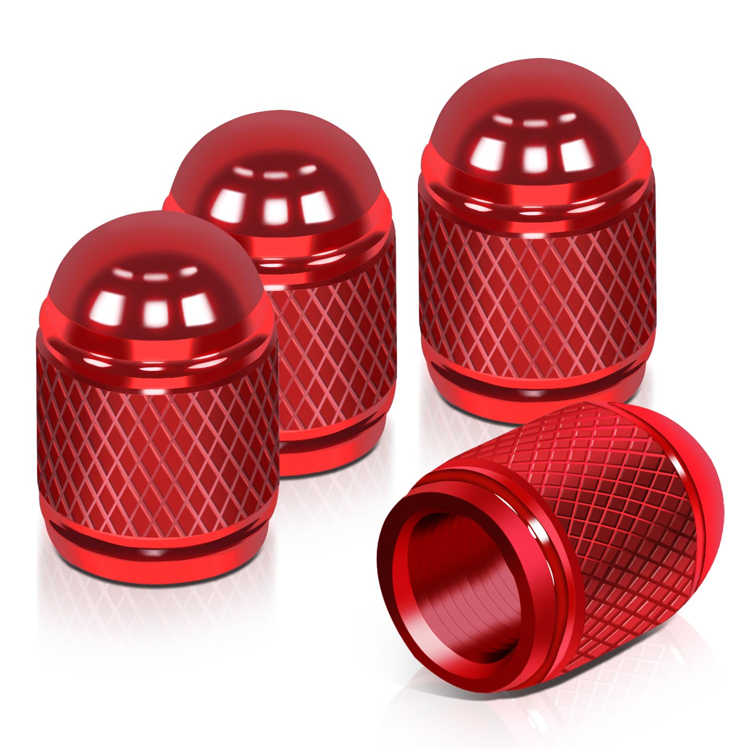 Auto Dynasty Tire Valve Stem Caps 4 Pieces Bullet Style Polished Aluminum Chrome Tire Universal Stem Covers for Cars, SUVs, Bike and Bicycle, Trucks, Motorcycles (Red)