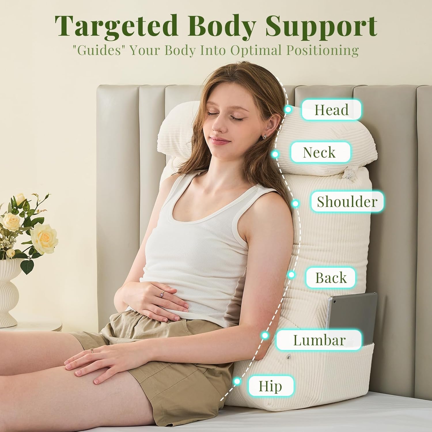 Sasttie Wedge Pillow Set, 3PCS Reading Pillow for Sitting, Bed Wedge Pillow Headborad for Sleeping, After Surgery, Acid Reflux, Leg and Back Support, with Neck Cushion, 23"x11.5"x30", Sage