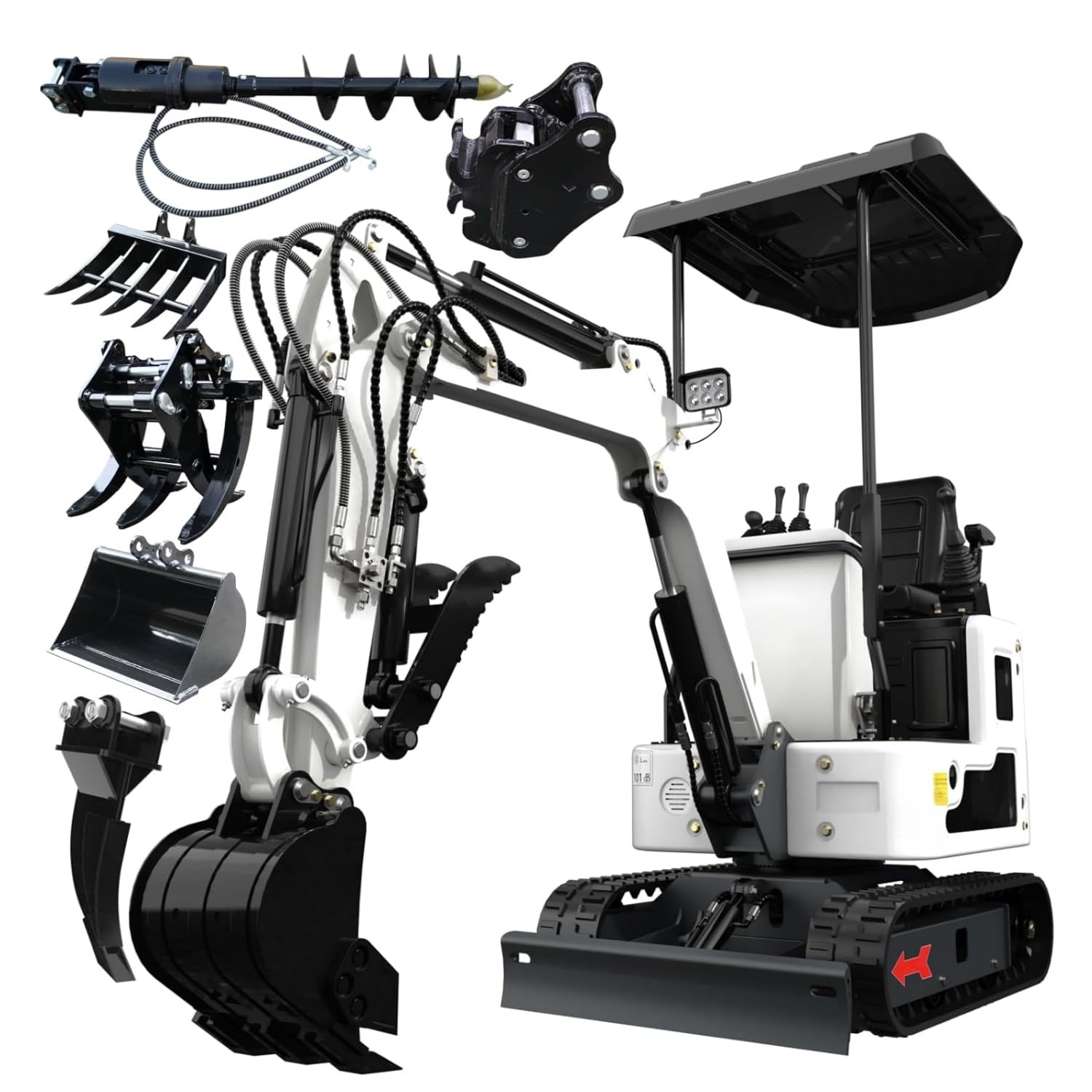 1.2 Ton Mini Excavator with 13.5HP Gas Engine - Compact Crawler Digger with Hydraulic Thumb & Multiple Attachments - Work for Occasions(6 Attachments)