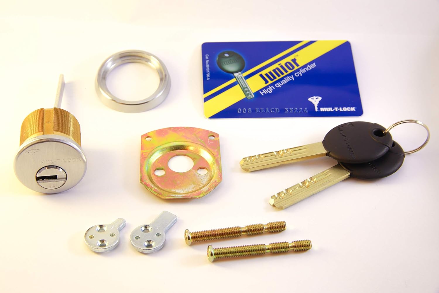 Mul-T-Lock Junior Rim & Mortise Rimo Cylinder, Chrome, 2 Keys, High Security