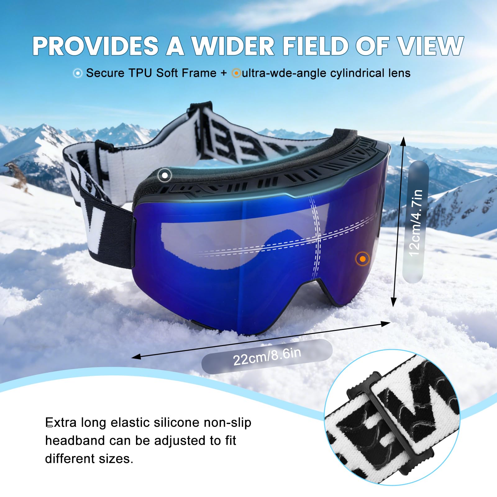 Hikeen Lunettes de ski photochromiques anti-buée, protection UV avec rembourrage 3 couches pour homme et femme avec étui de rangement