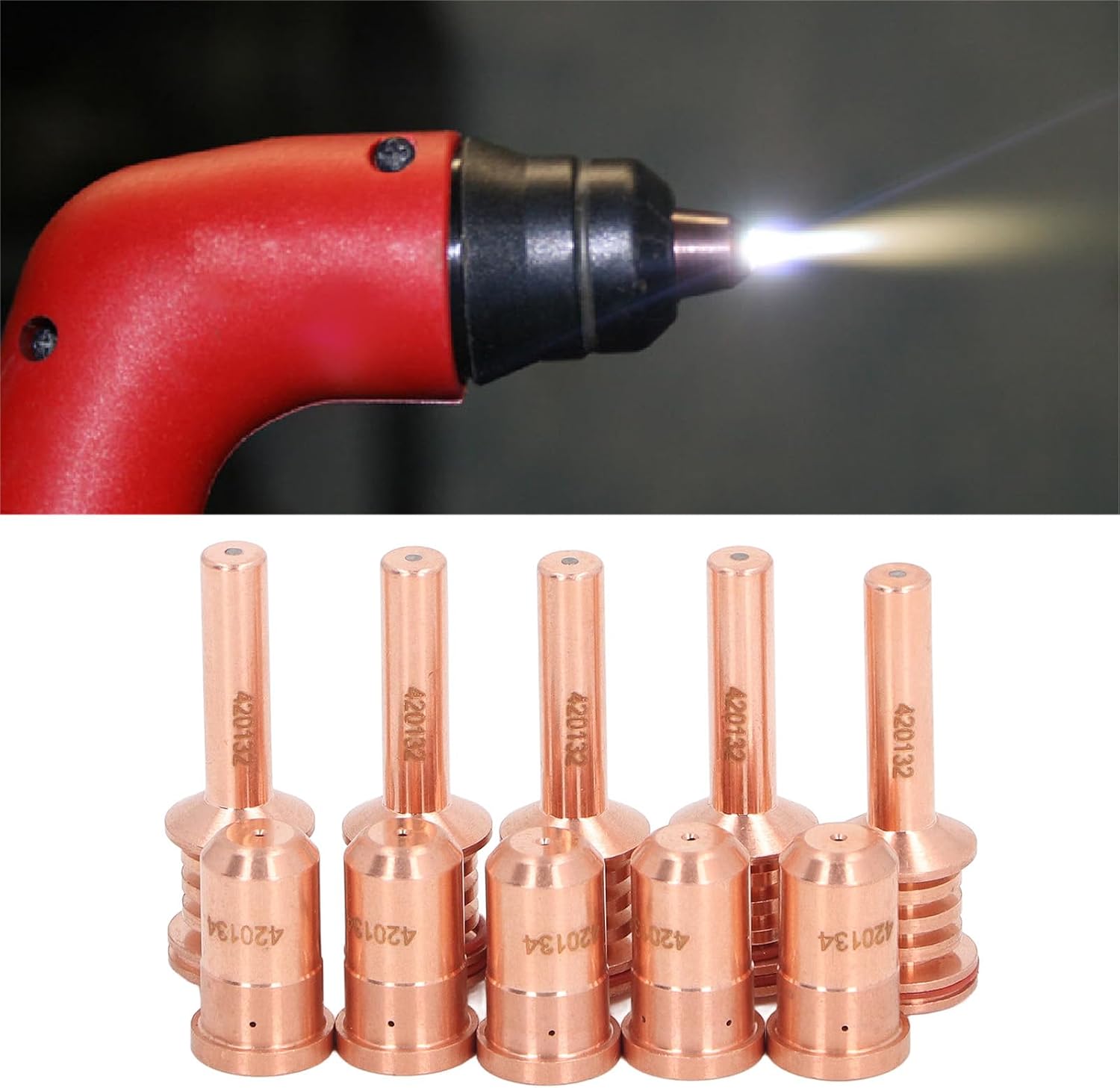 Plasma Cutter Electrodes and Nozzles Replacement Kit for PMX 30AIR, 5 Pieces Brass Material Compatible with 420134 Nozzles 420132 Electrodes