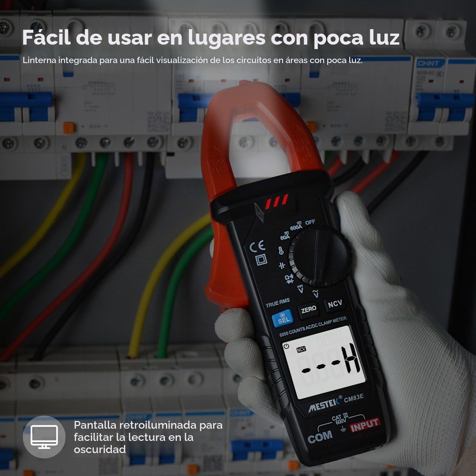 Pinza Ampérimetrica CA/CC MESTEK, Multímetro Digital Polimetro Voltímetro Amperimetro 6000 Cuentas T-RMS Autorango, Tester para Corriente Voltaje Resistencia Continuidad Temperatura Diodo Bateria NCV