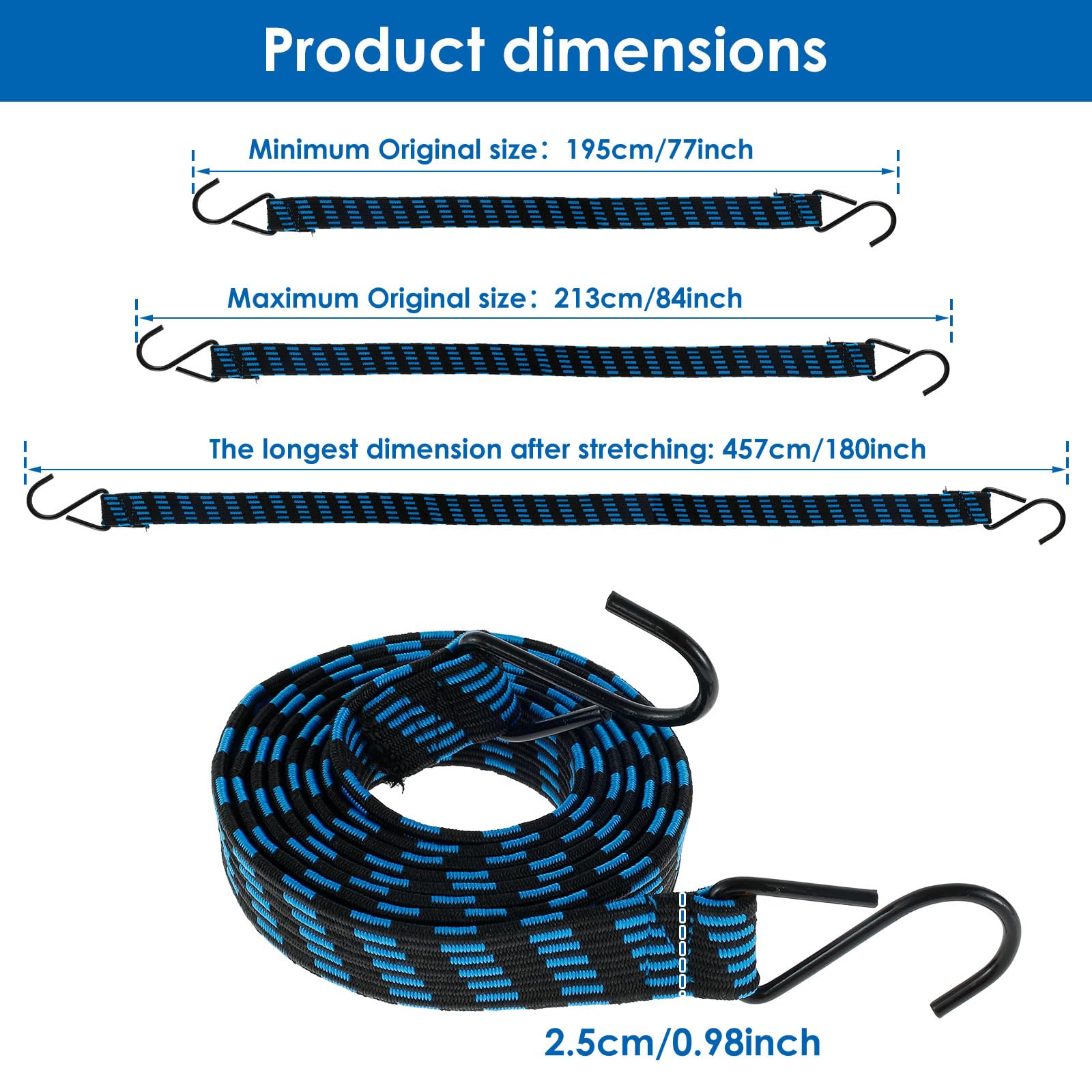 NIHUIFDPY 5Pcs Bungee Cords with Hooks, 2m Heavy Duty Flat Elastic Straps - Weatherproof & UV-Resistant Bungee Rope for Luggage, Camping, Tents, Tarps, Bikes & Garden Furniture — Amazon image 2