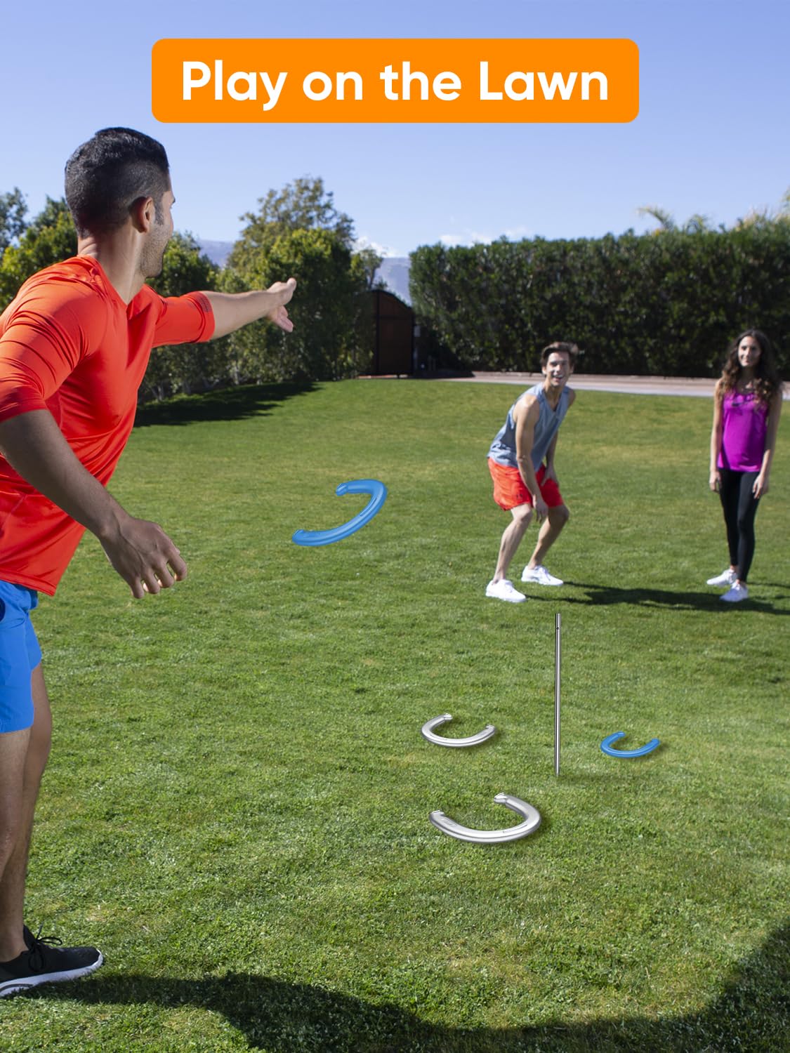 NQV Horseshoe Outdoor Game Set –Horse Shoe Game Kit,Steel Horseshoe Game Sets, Includes 4 Steel Horseshoes, 2 (24