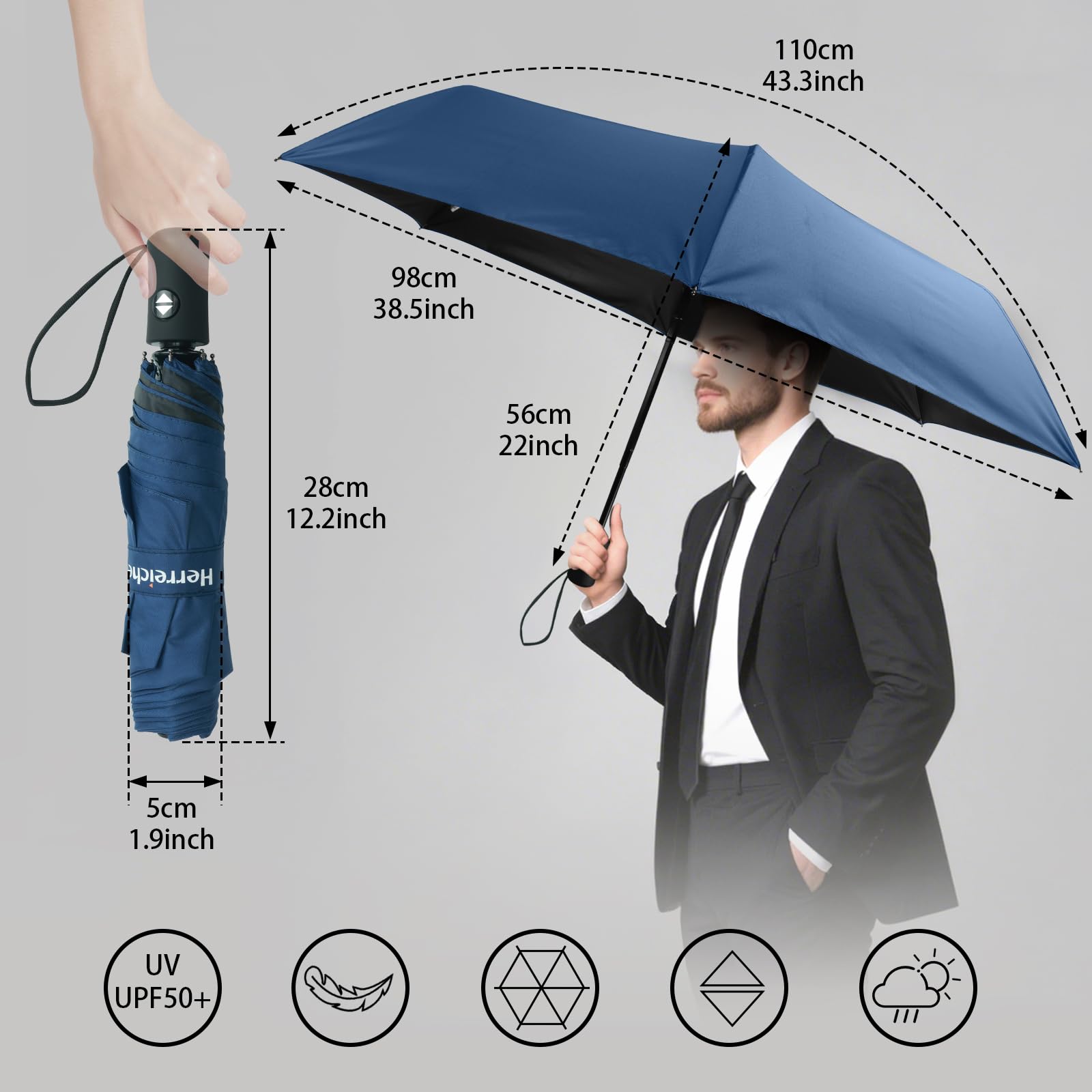 Parasol podróżny UV automatyczny – kompaktowy, składany, przenośny, ochrona przed promieniowaniem UV, lekki parasol kieszonkowy, 98 cm, rozpiętość skrzydeł 6 żeber 210T, materiał osłonowy