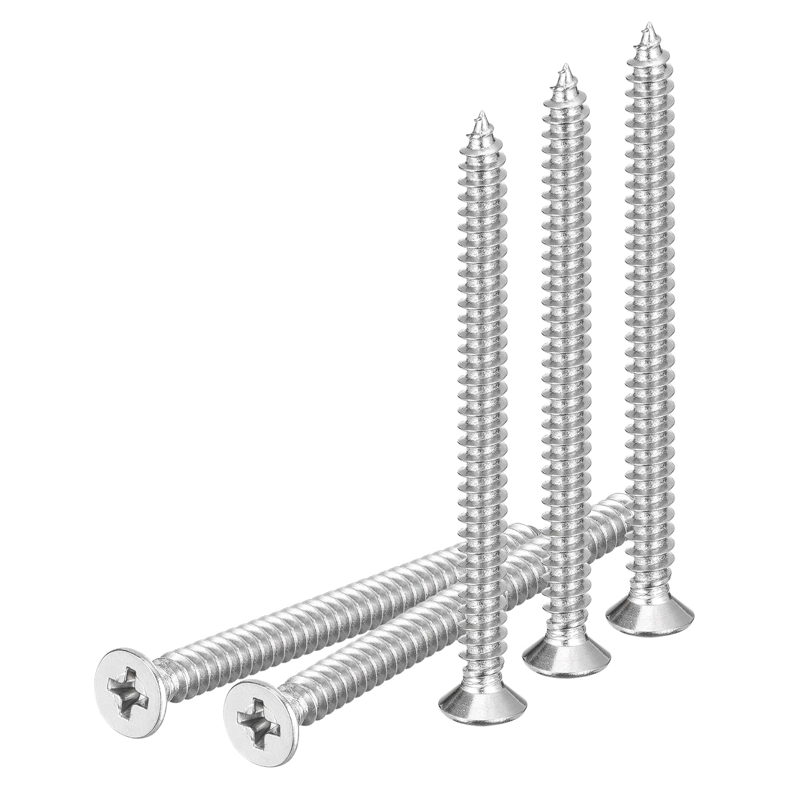 DTGN 20Pcs M5x65mm Flat Head Wood Screws, 304 Stainless Steel Phillips Self Tapping Screws - Good for Woodworking Furniture - Silver