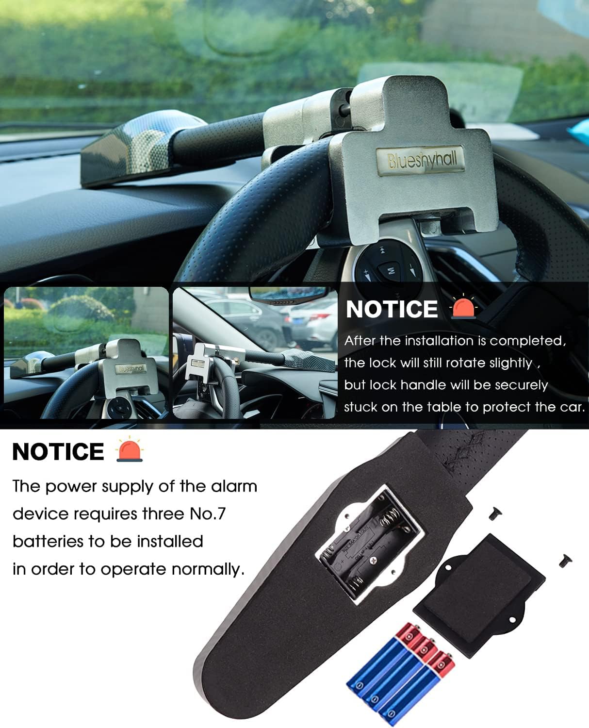 XhuangTech Antivol de Volant avec Alarme, très résistant, antivol de Voiture, prévention du vol de Voiture, Ajustement Universel pour véhicule, Camion, camionnette, VUS
