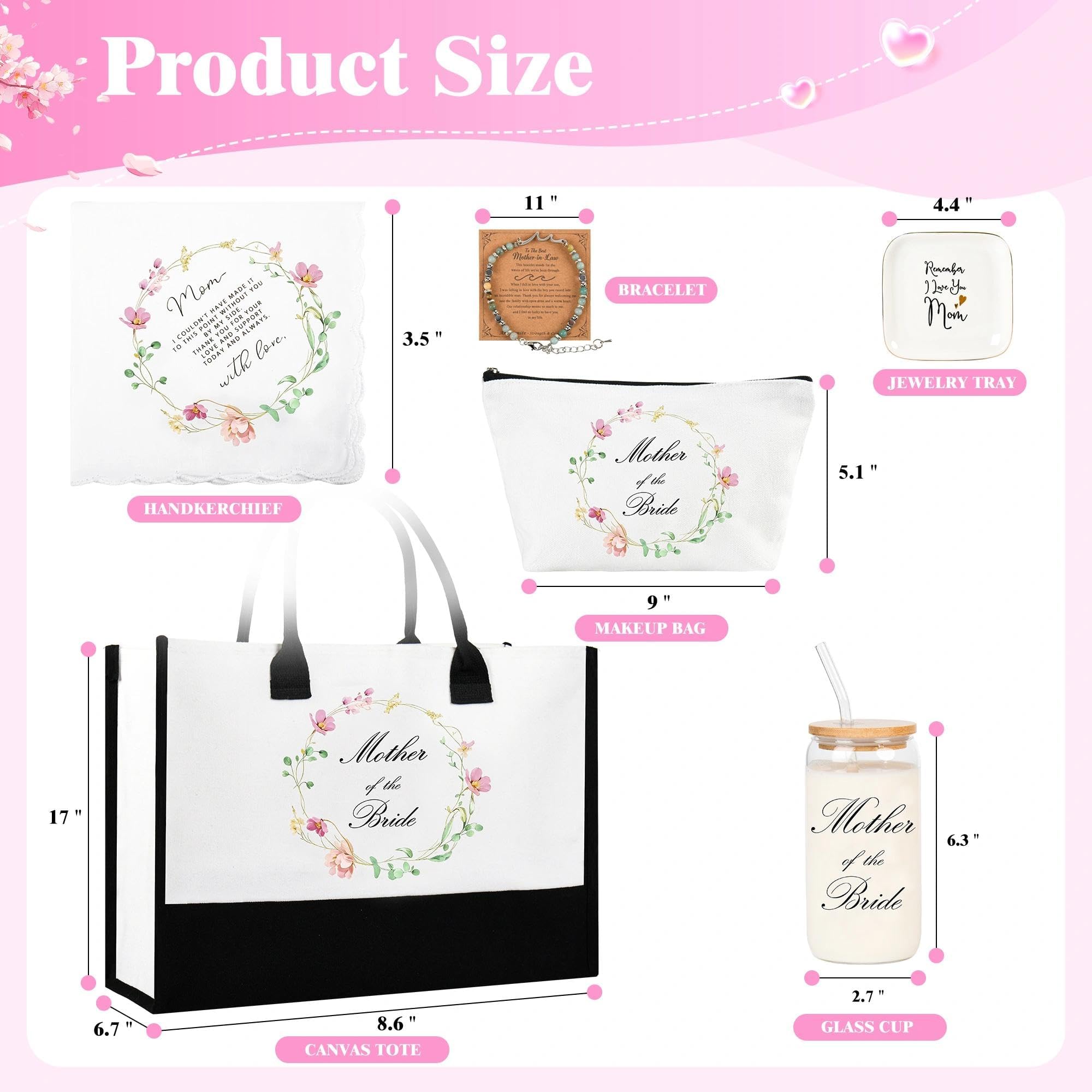 J6&H6 Mother of the Bridge/Groom Gifts Mother Gift Set Included Glass Cups Tote Bag Bracelet for Bridal Shower Wedding Gifts