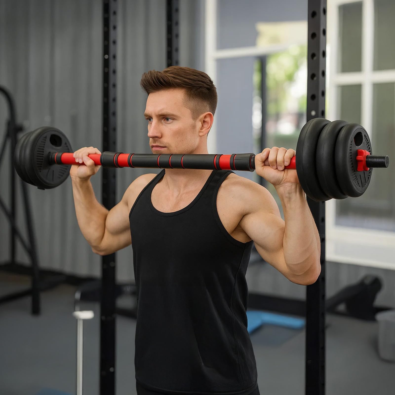 4-in-1 verstellbares Hantelset Kurzhantel Langhantel Kugelhantel Liegestütz Griff Gewichtsscheiben Set Krafttraining Hanteln Fitness Heimtraining Home Gym Gewichte Set