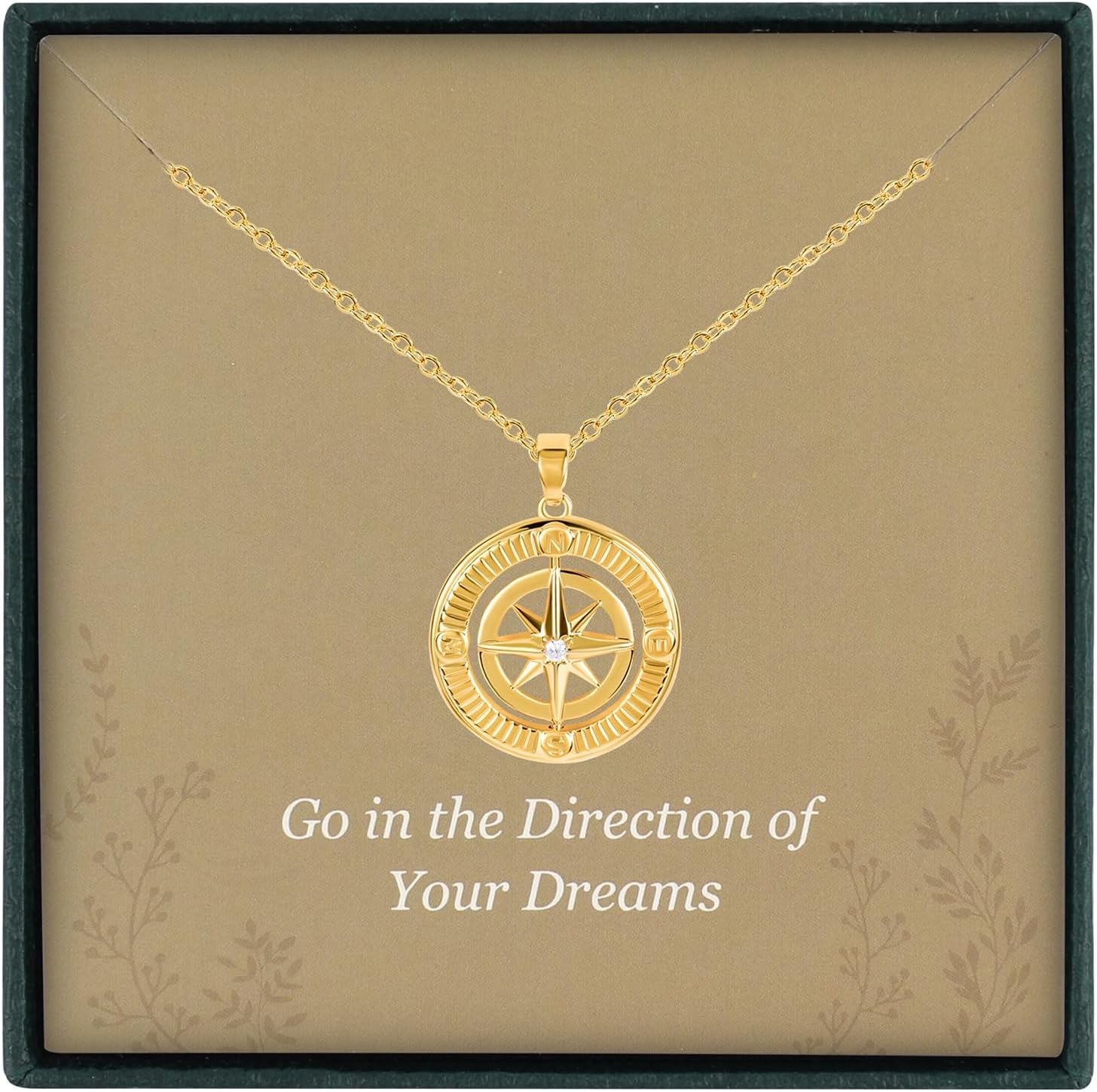 Gold North Star Compass Necklace for Women, 14K Plated Gold & Silver Compass Pendant Necklace with Inspirational Words and Cubic Zirconia Star Anniversary Birthday Graduation Gifts for Women Men - Image 3