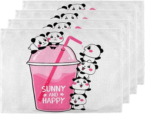 Panda Style Placemats Set of 4 Table Mats Washable Placemat Waterproof Place Mats for Party Home Dining Table Decor 18x12 in