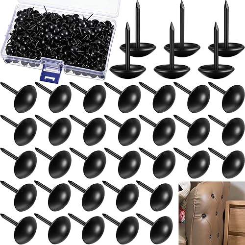 Miniatura 7 de Tachuelas de tapicería negras, tachuelas decorativas para muebles de 716 pulgadas, tachuelas negras para el pulgar, clavos de tapicería con caja de