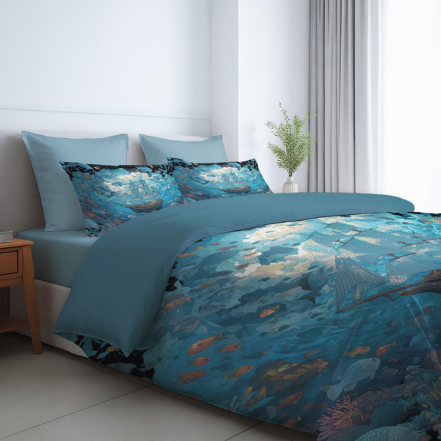 Zestaw pościeli, Anime Blue Zipper, Fantasy Ocean Candle Super Soft And Lovely Microfiber Bedding Bedding 3 Pieces, Duvet Cover 260x240cm And Covers
