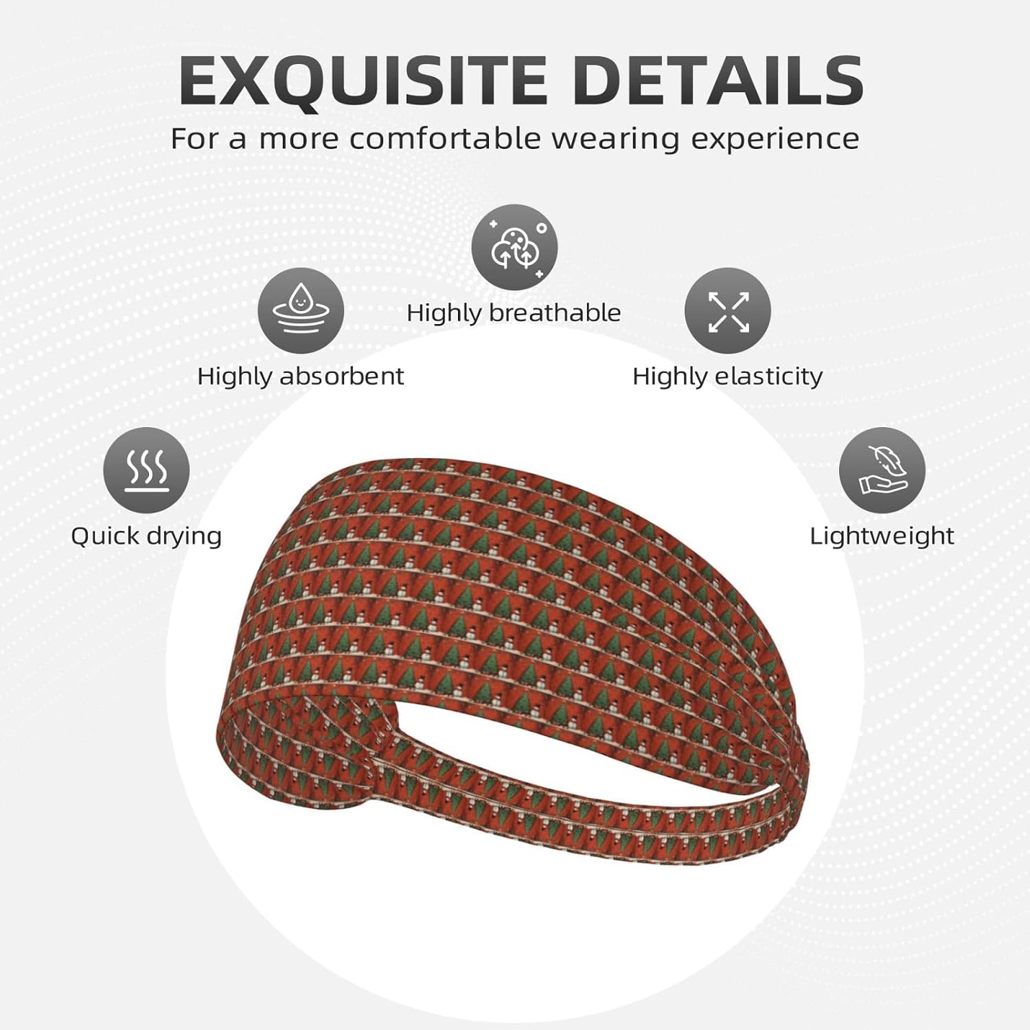 Snowman Christmas Tree Print Elastic Headband Breathable Workout Hair Band Running Cycling Outdoor Activities