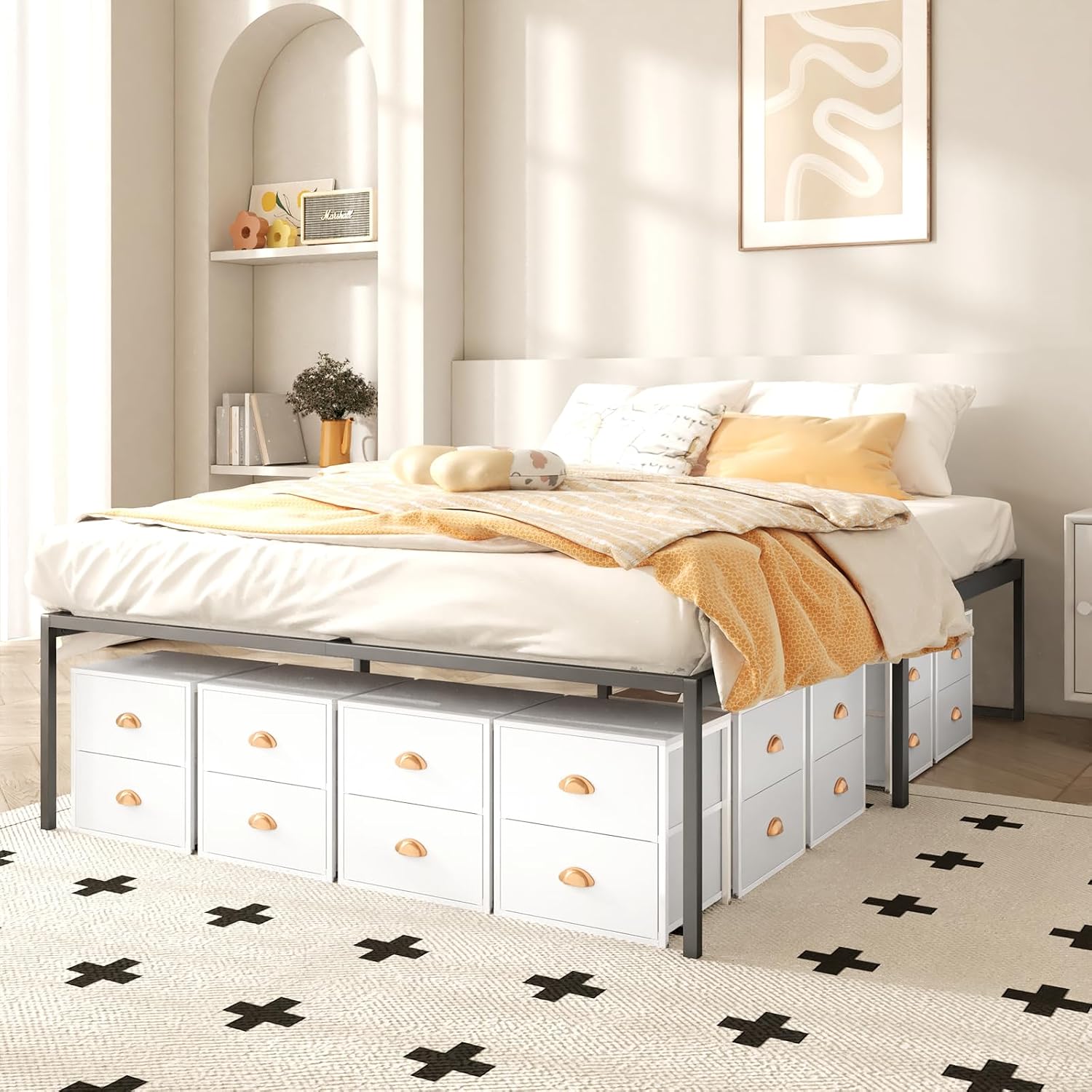 Stackable Storage Drawers,2 Fabric Drawer Dresser for Closet Storage,White | Small Closet Drawers with Gold Handle,Wood Top & Metal Frame,Dresser for Bedroom,Living Room,Dorms,Under Bed,2 Drawer