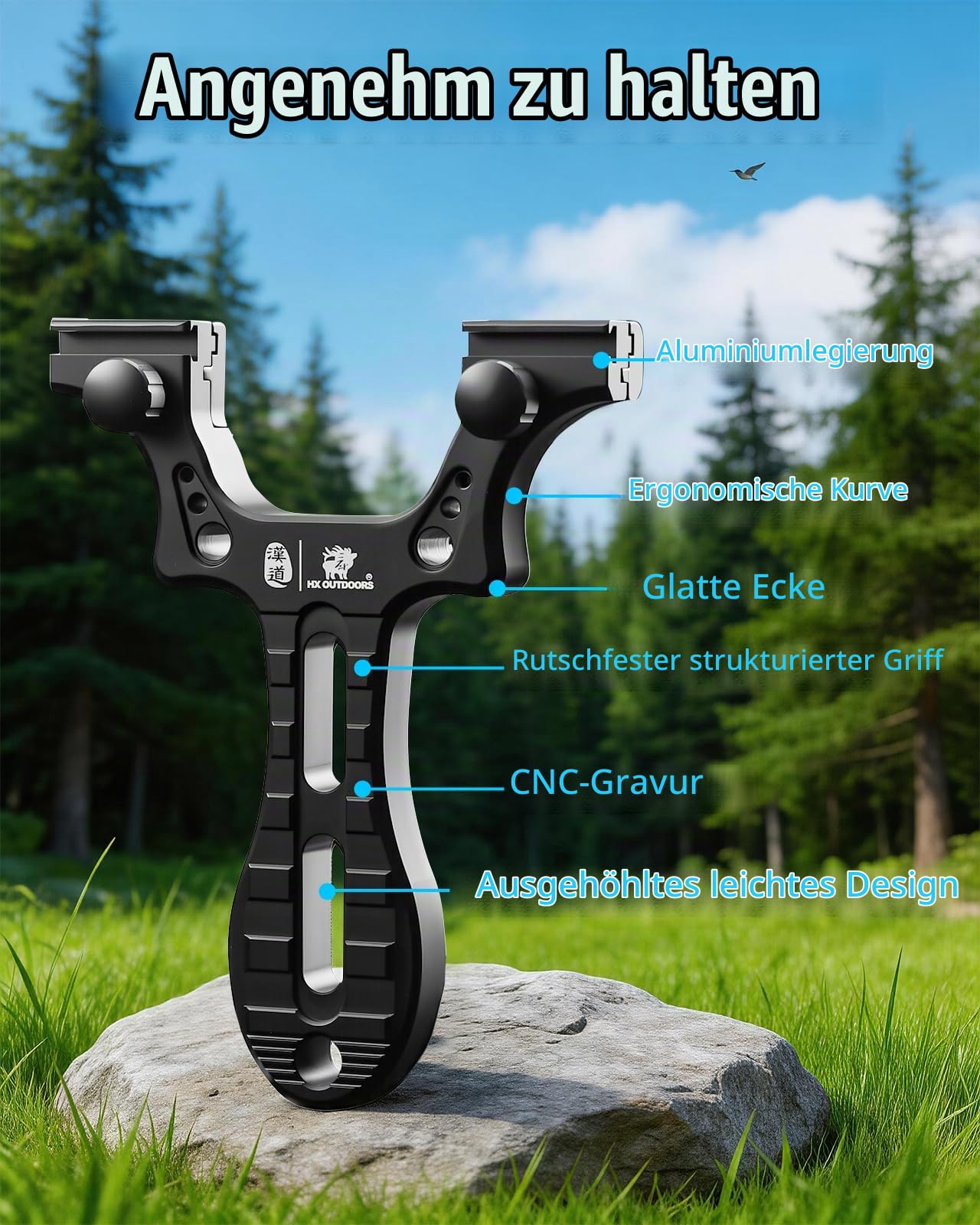 HX OUTDOORS EDC-079A Steinschleuder Zwille Schleuder, Schleuder Set aus Aluminiumlegierung für Profi Jagd, Gesamtlänge 11 cm, Outdoor Sport Schleuder Und Tonkugeln (Schwarz