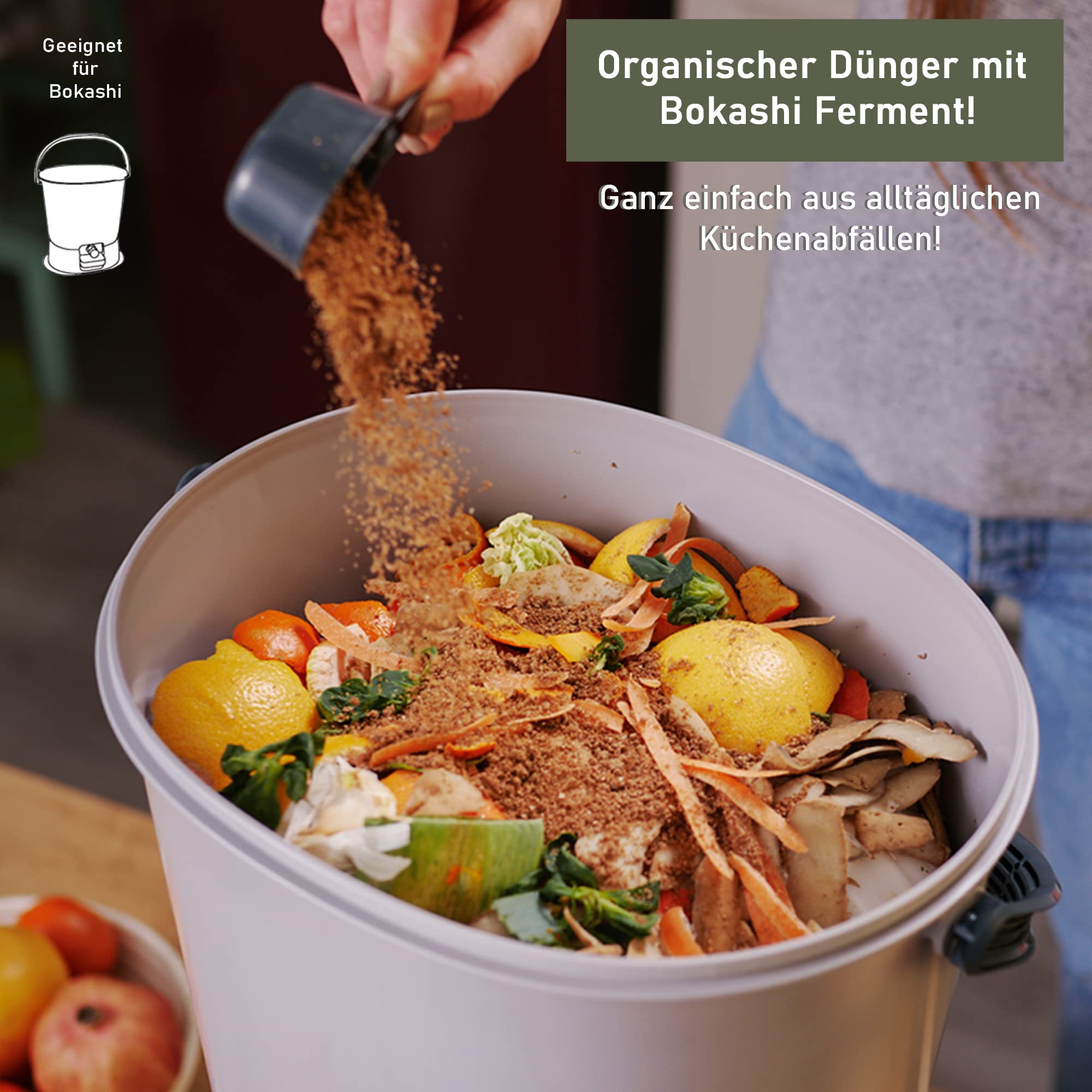 NATIV Bokashi Ferment | Fermentationshilfe für den Einsatz im Bokashi Eimer | Bokashi Kleie für Herstellung von Bokashi Kompost | 1 KG Beutel biologischer Kompoststarter (5er Set)