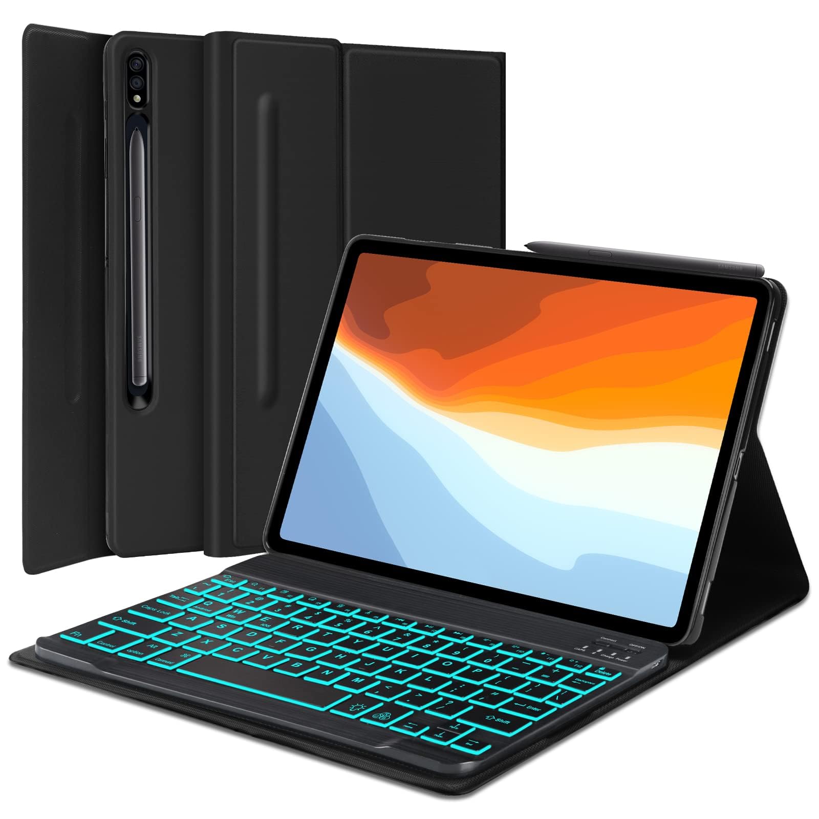 Samsung Galaxy Tab S9 2023/S8 2022/S7 2020 11 inch Keyboard Case, Protective Folio Stand Cover with S Pen Holder, Slim Smart Case with Multi-use Bluetooth Keyboard for Galaxy 11” Tablet