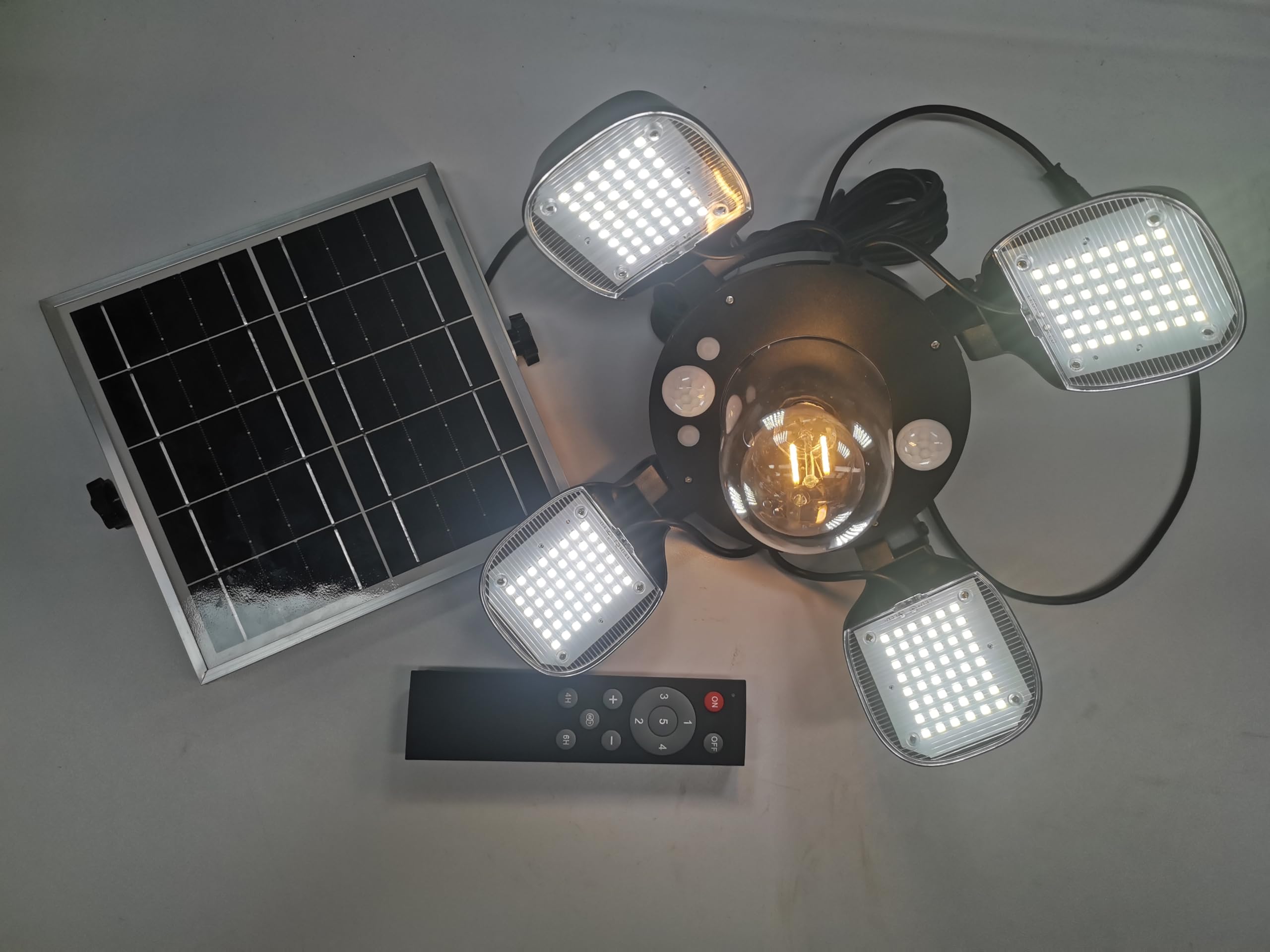 Lámparas solares para exterior con mando a distancia, lámpara colgante solar de 192 LED de 5400 mAh, batería con cable de 5 m, IP65, resistente al agua, 7 W, 3200 lm, detector de movimiento